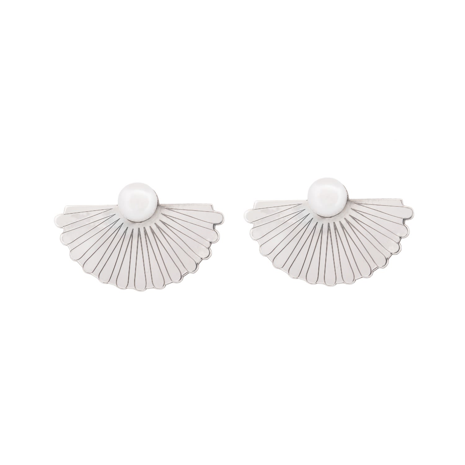Silver Moon Women's Pearl Sterling Silver Earrings – Solar Fan In Silver