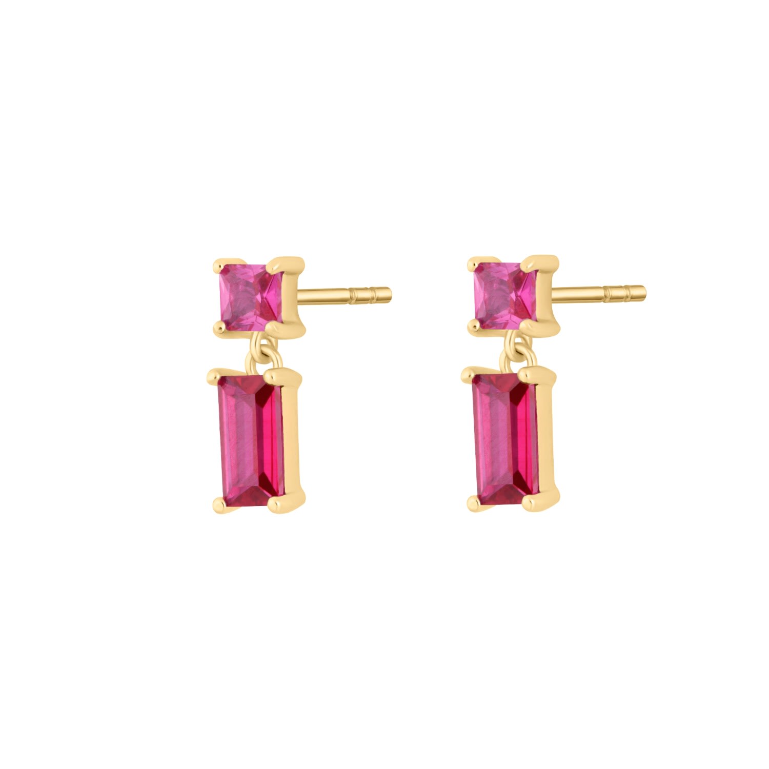 Women’s Gold / Pink / Purple Gold Fuchsia Baguette Drop Stud Earrings Scream Pretty