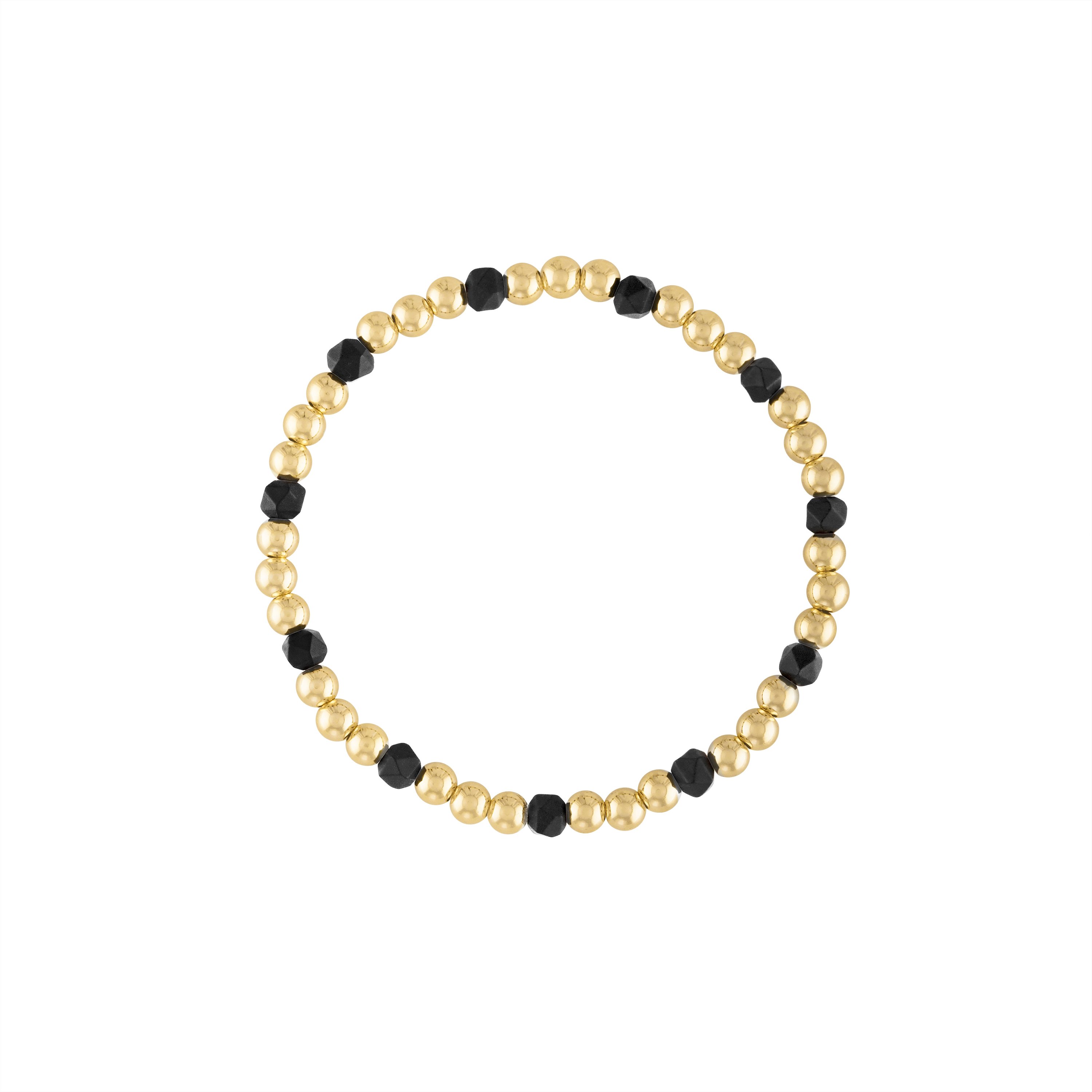 Women’s Black Matte Onyx Gemstone Gold Bubble Bead Bracelet Olivia Le