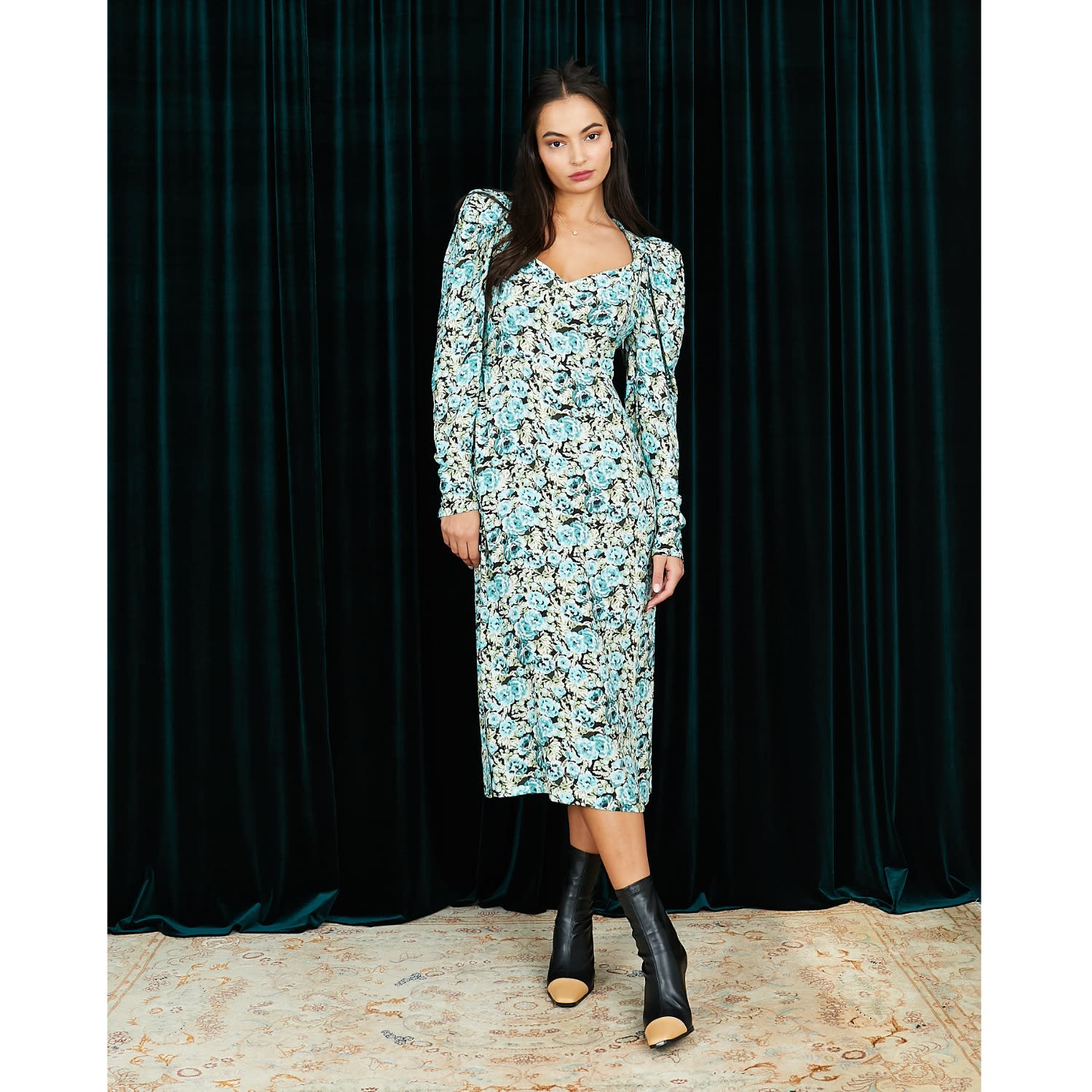 The Genevieve Puff Sleeve Midi Dress In Blue Floral | Lavaand | Wolf &  Badger