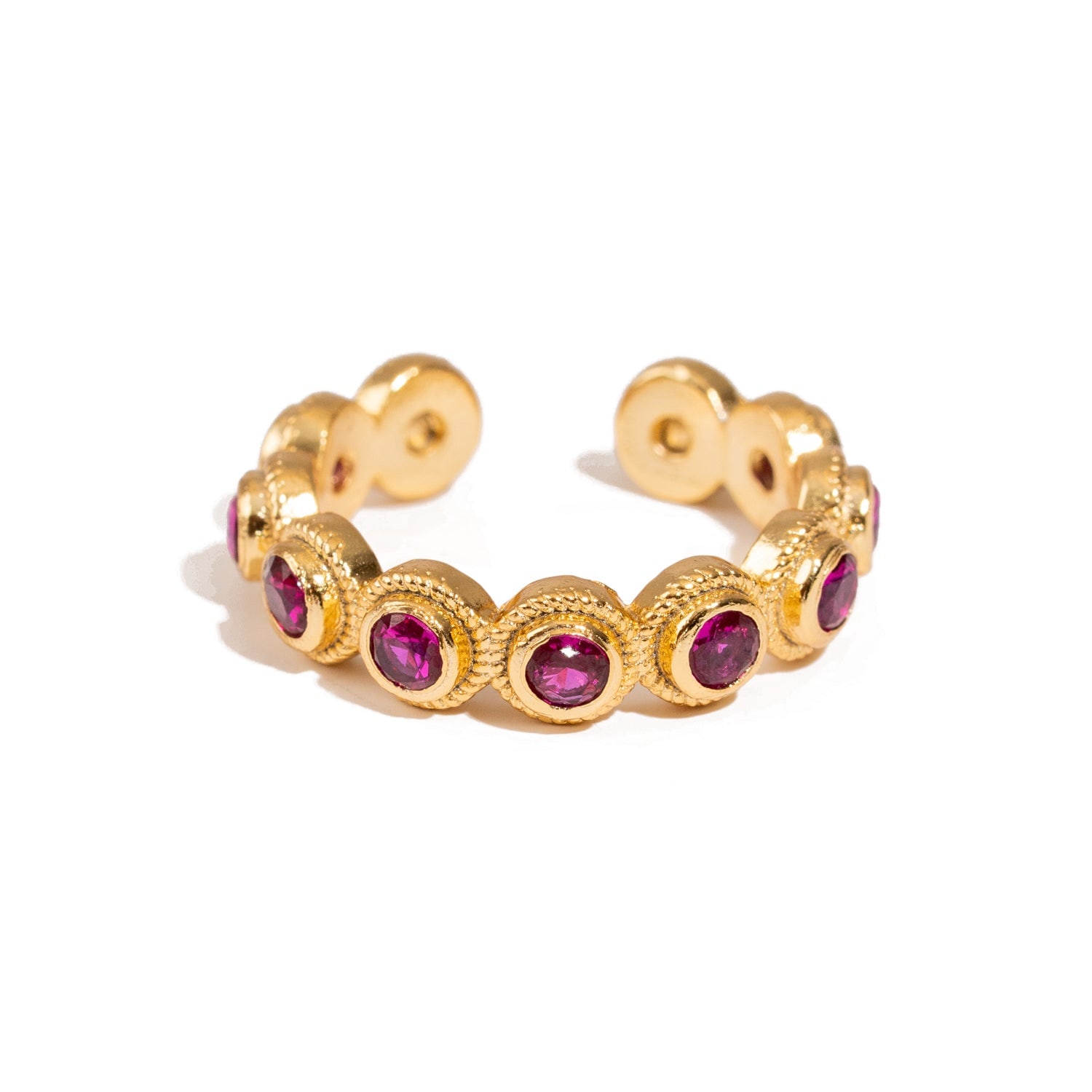 Ebru Jewelry Women's Gold / Pink Ruby Passion Adjustable Gold Plated Stackable Ring - Pink In Multi