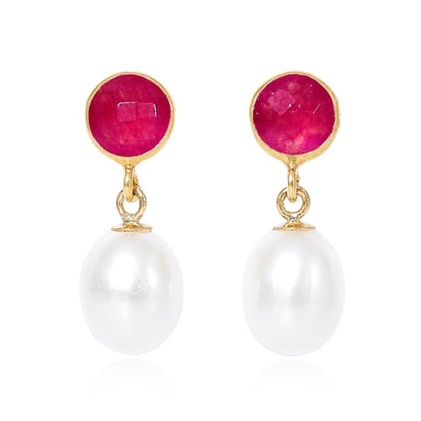 Pearls Of The Orient Online Women's Red / White Clara Ruby Quartz & Cultured Freshwater Pearl Drop Earrings In Multi