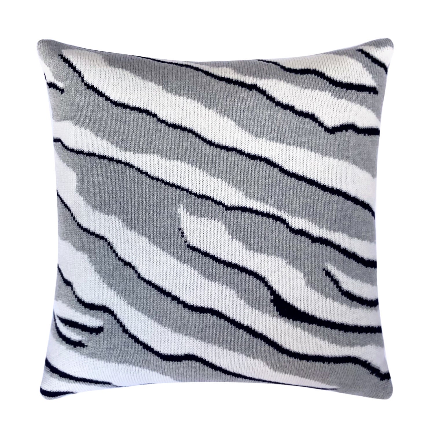 Wild Tiger Wool & Cashmere Knitted Cushion Grey Ingmarson