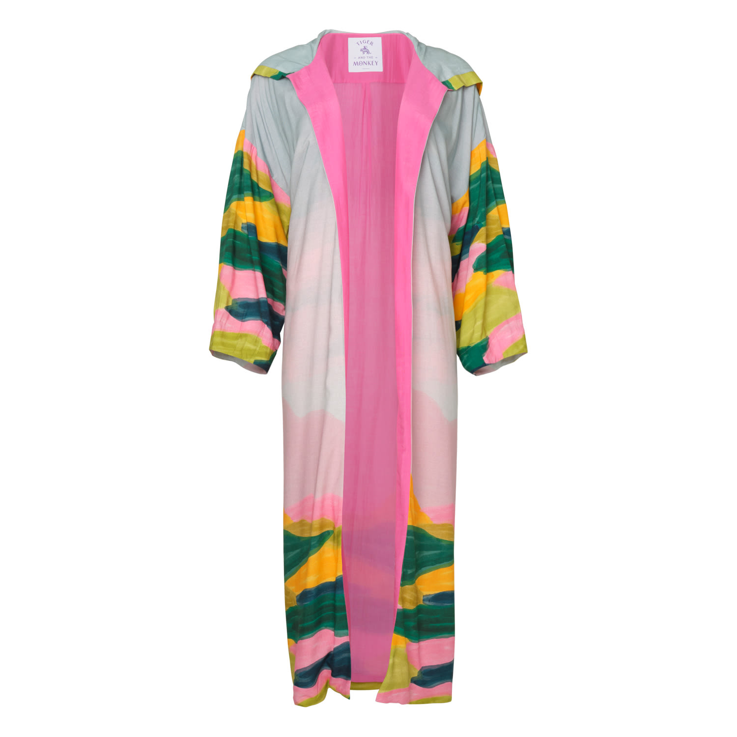 Women's The Caroline Pink Printed Ecovero Viscose And Silk Coverup Robe Coat | Medium | Tiger and the Monkey