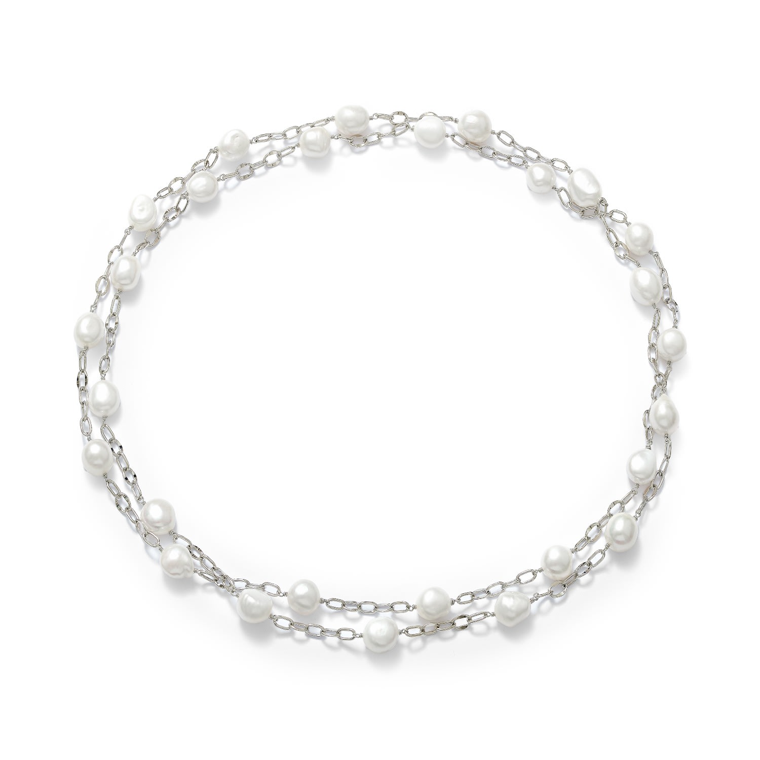 Pearls Of The Orient Online Women's White / Silver Decus Cultured Irregular Freshwater Pearls Long Chain Silver Necklace In Multi
