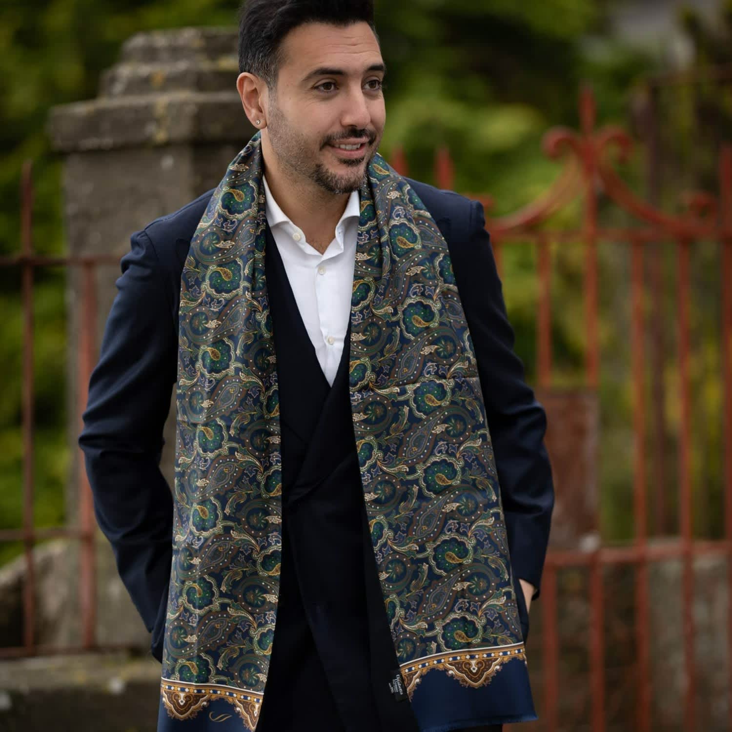 Elizabetta Mens Silk Paisley Scarf - Lined with Fine Weight Wool