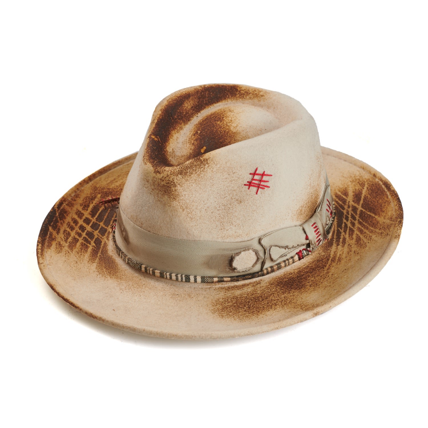 Men’s Neutrals Felt Fedora With Burning Texture Extra Small Justine Hats