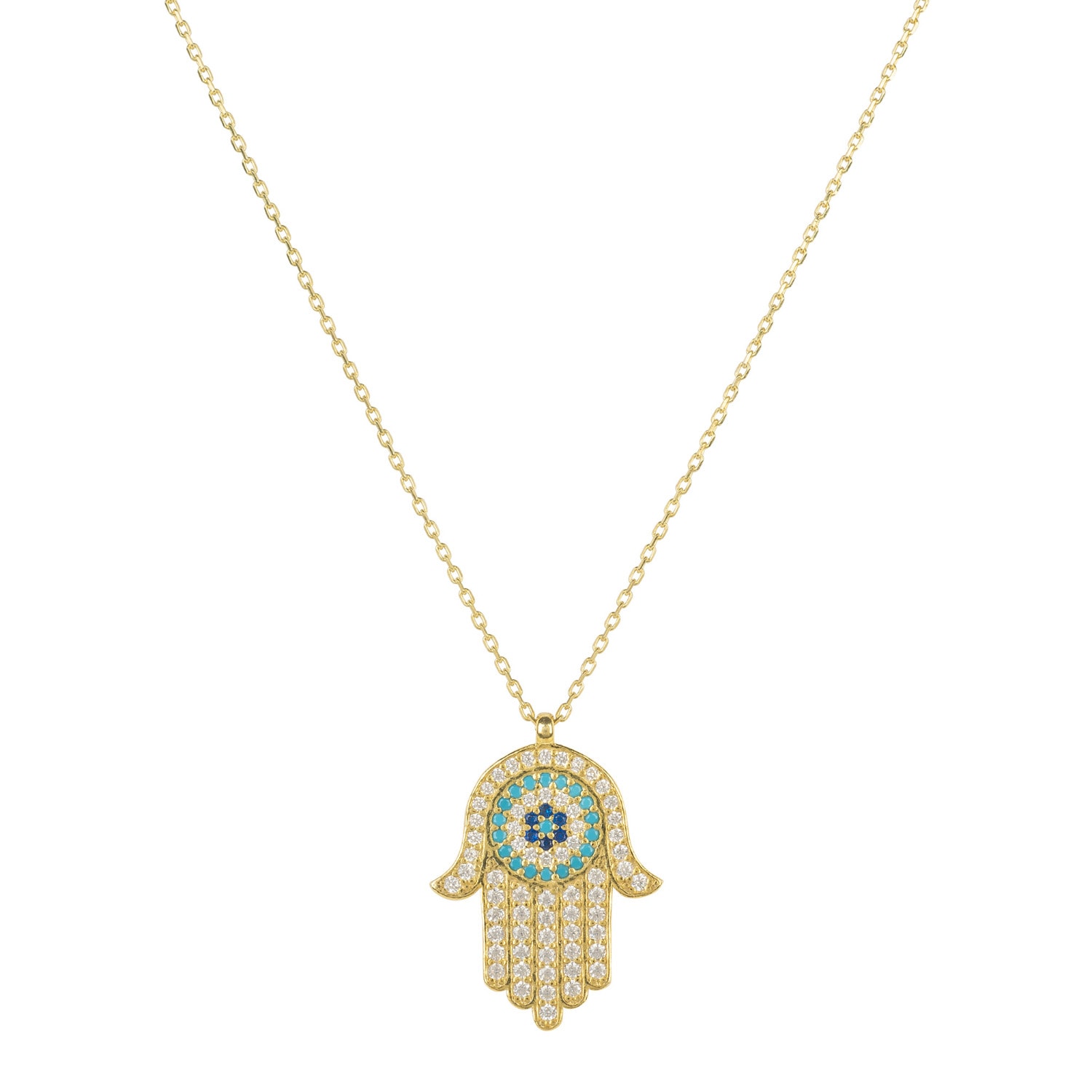 Women’s Gold / White / Blue Hamsa Hand With Evil Eye Pendant Necklace Gold Latelita