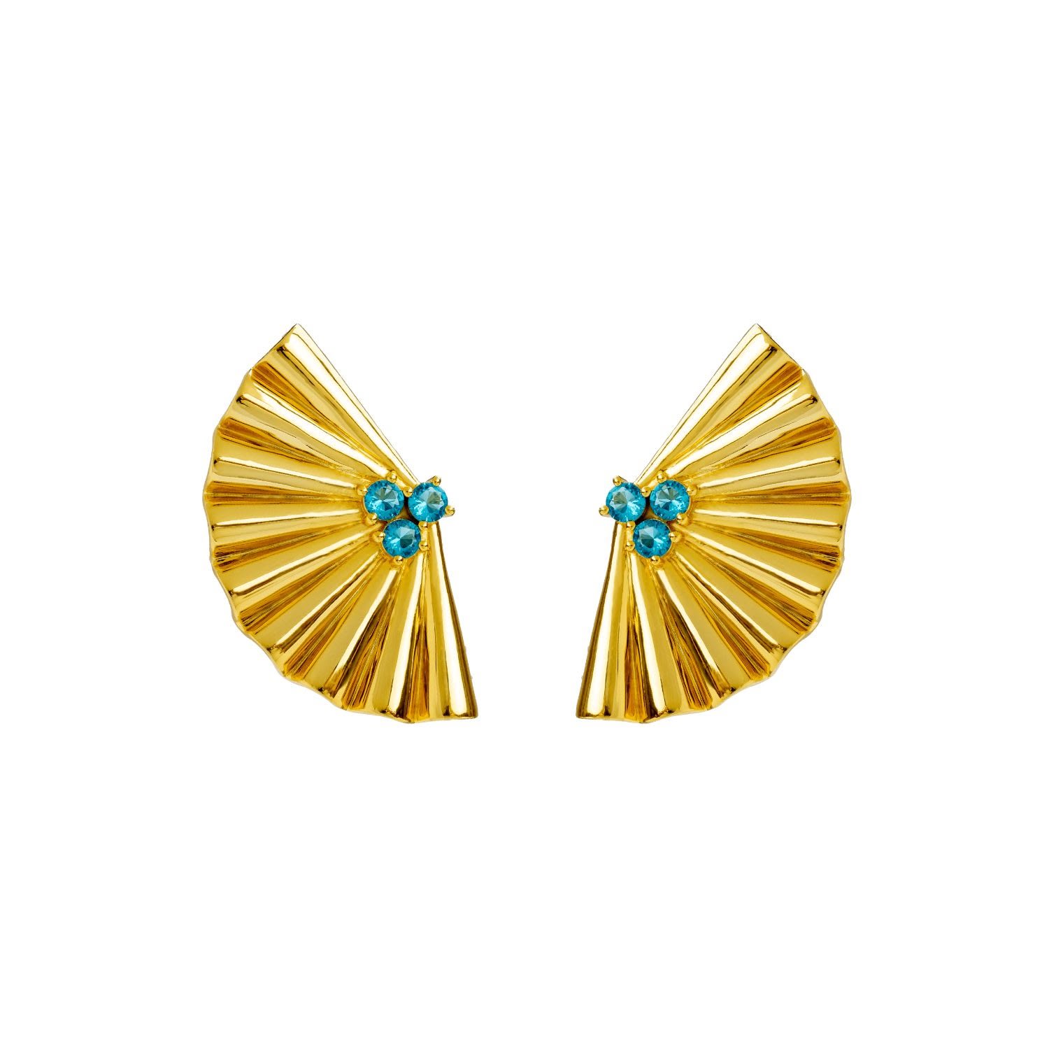 Lavani Jewels Women's Gold / Blue Statement Gold Fan Earrings Cirse In Gold