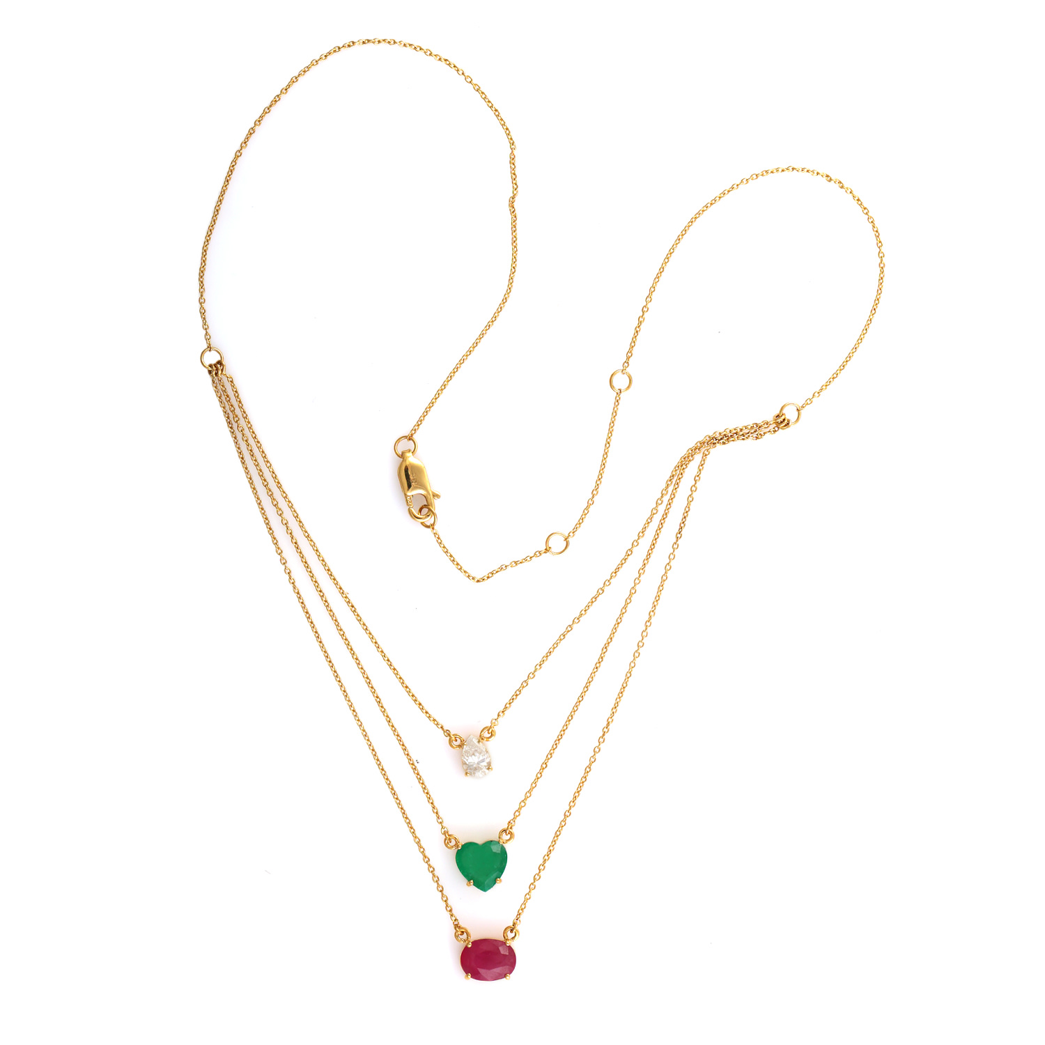 Artisan Women's White / Gold Luxury Ruby, Emerald & Diamond Necklace In 18k Yellow Gold In Gold