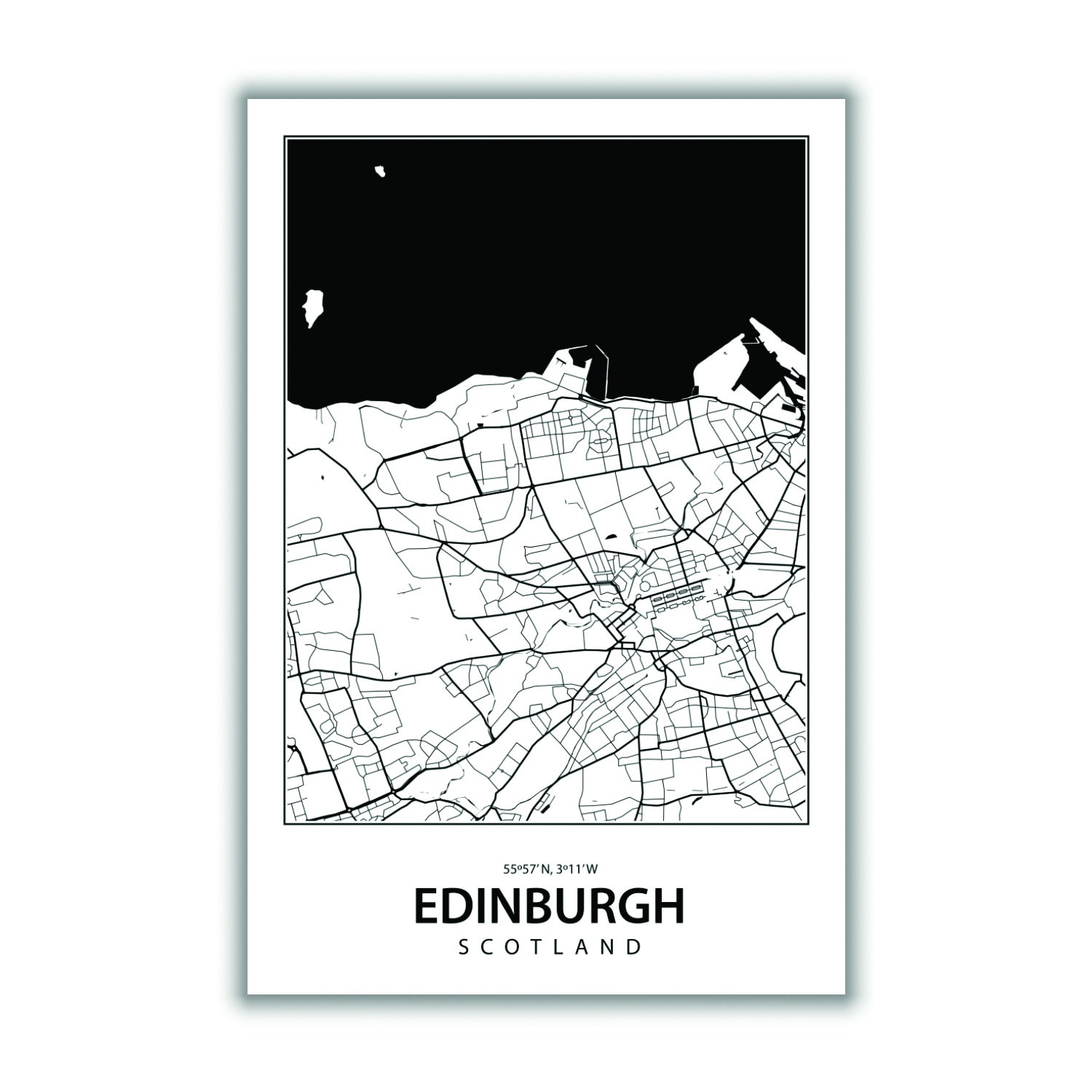 Black Map Of Edinburgh 1 Small Stanley Print House