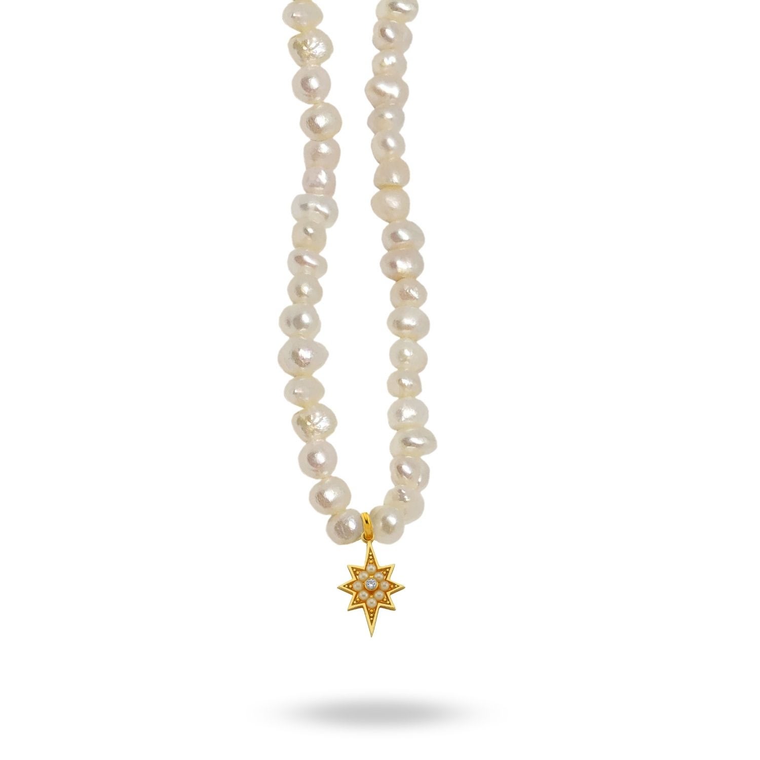 Women’s Gold North Star Pearl Necklace Linya Jewellery