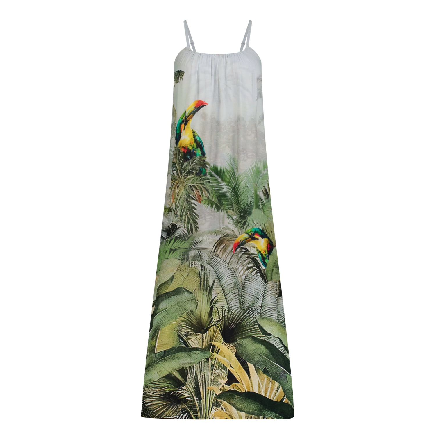 Dhara Sheth Dubai Women's Grey / Green Wild Wings Bird In The Jungle Spaghetti Strap Maxi Dress