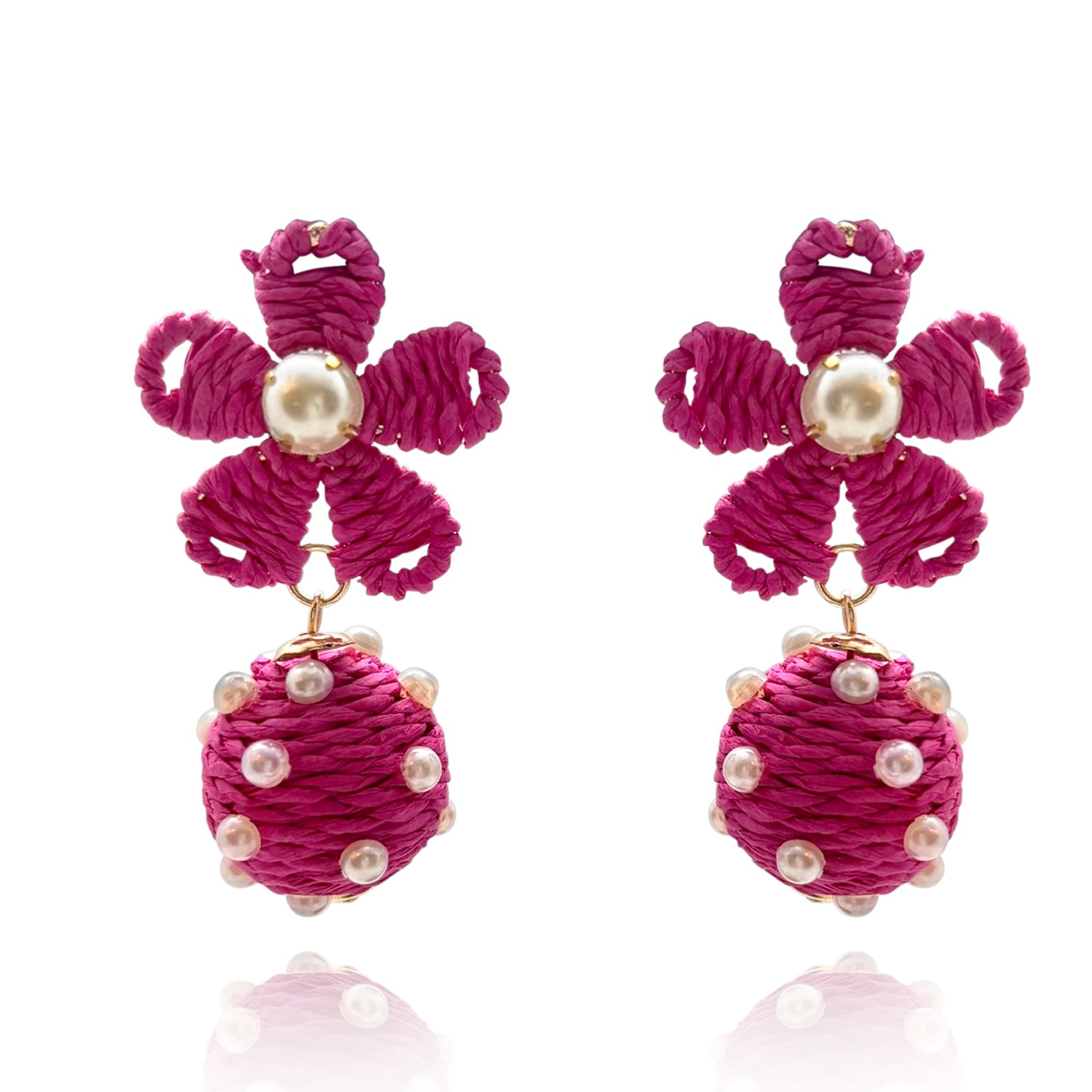 Women’s Pink / Purple Fuschia Rattan Floral Earrings With Pearl Studded Drops Michael Nash Jewelry