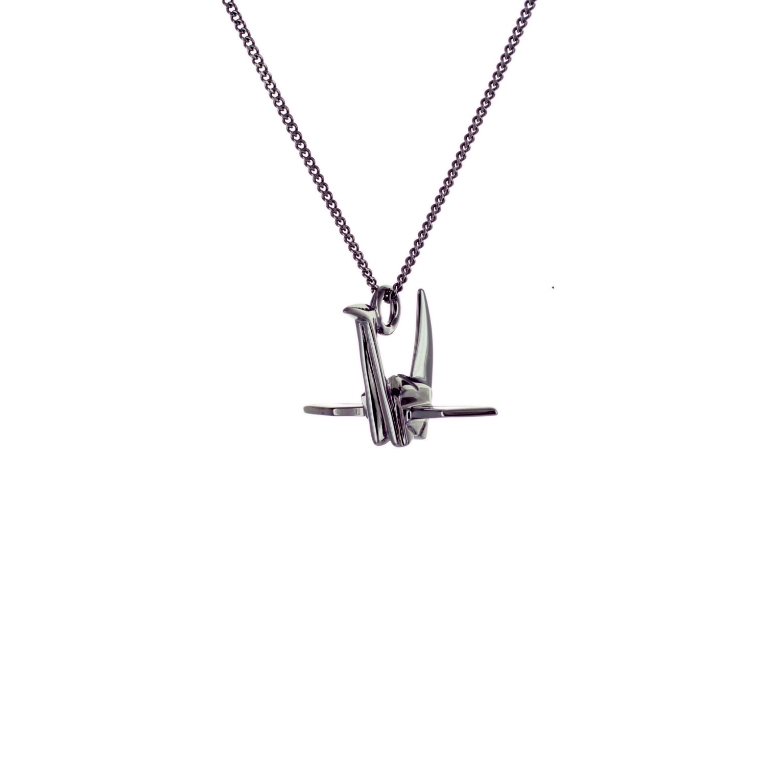 Women’s Black Mini Crane Necklace Gun Metal Origami Jewellery