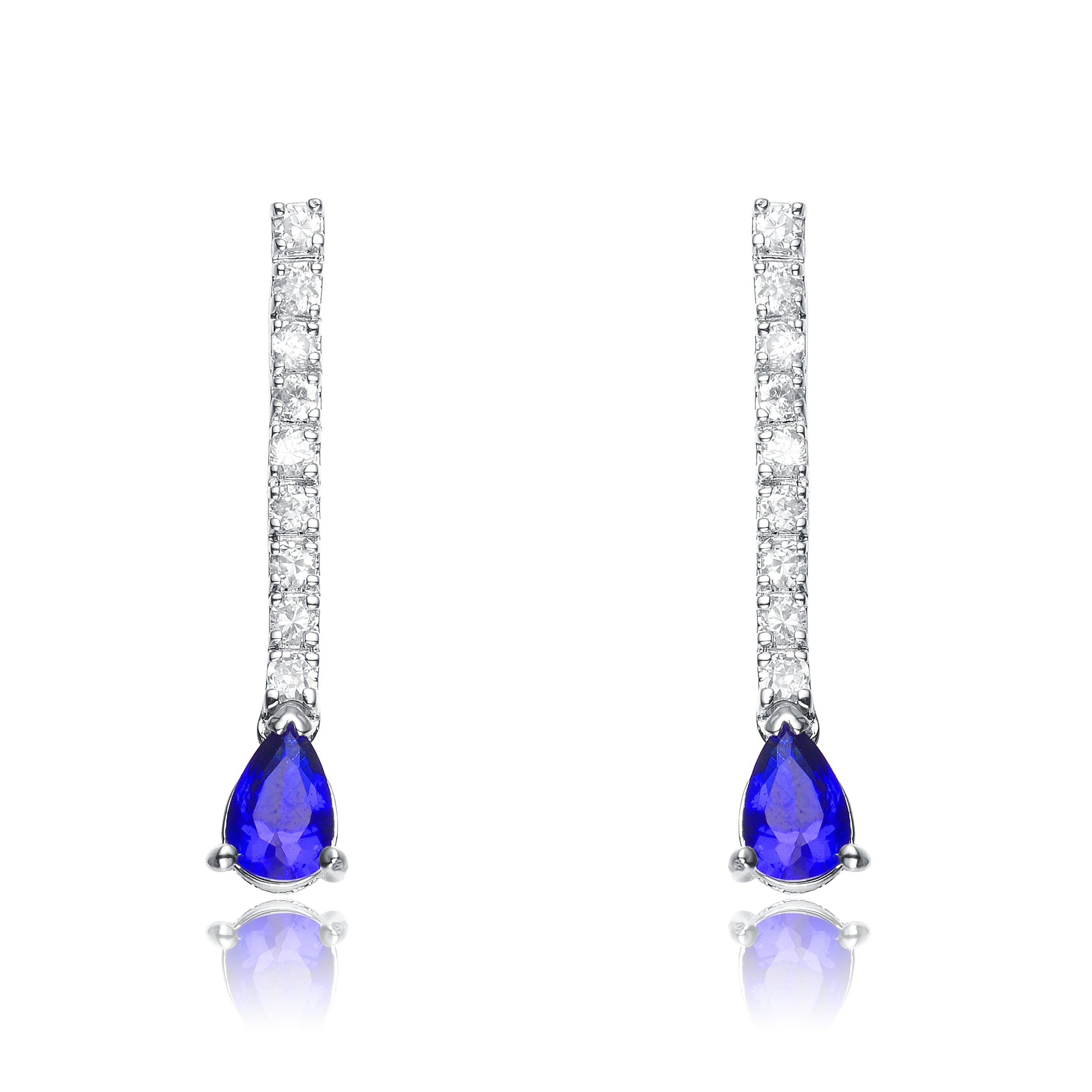 Women’s Blue / White / Silver Sterling Silver Sapphire Cubic Zirconia Drop Earrings Genevive Jewelry