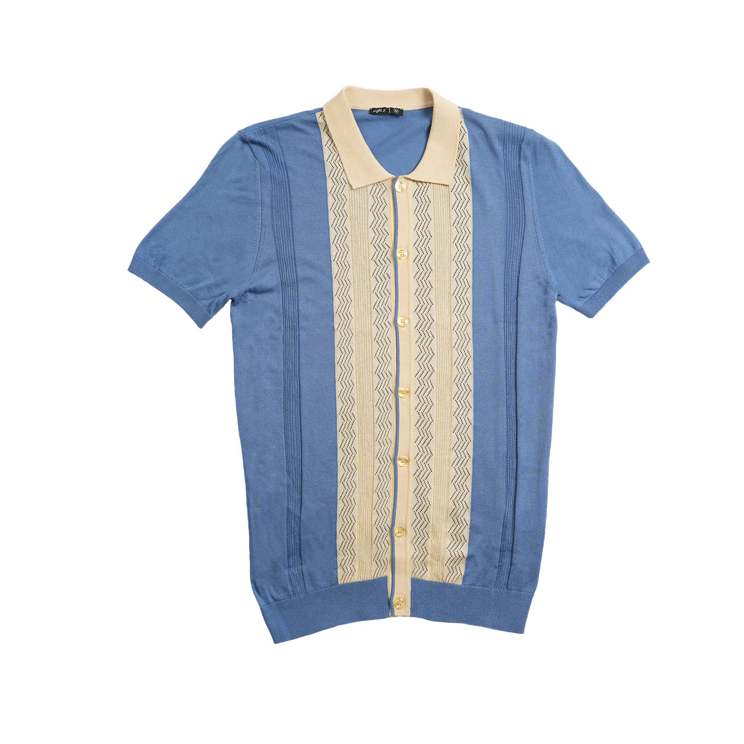 Eight X Men's Neutrals / Blue The Tony Knit Short Sleeve Shirt - Blue Creme
