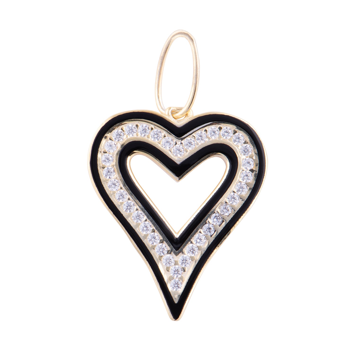 Women’s Black / Gold Enamel Open Heart Charm - Black Shymi