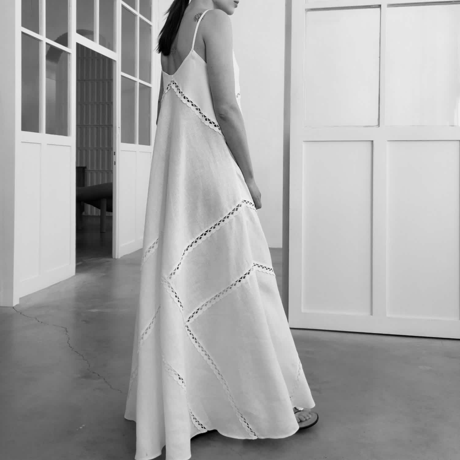 Langner Lace-trimmed Linen Maxi Dress - White