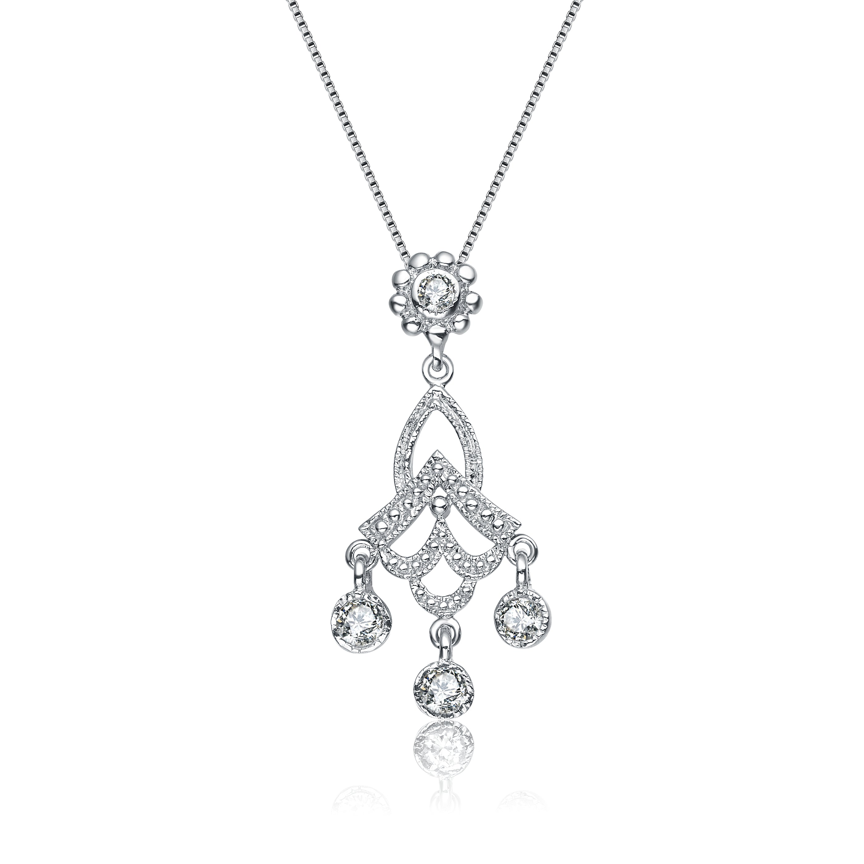 Genevive Jewelry Women's White / Silver Sterling Silver Cubic Zirconia Chandelier Necklace In Multi