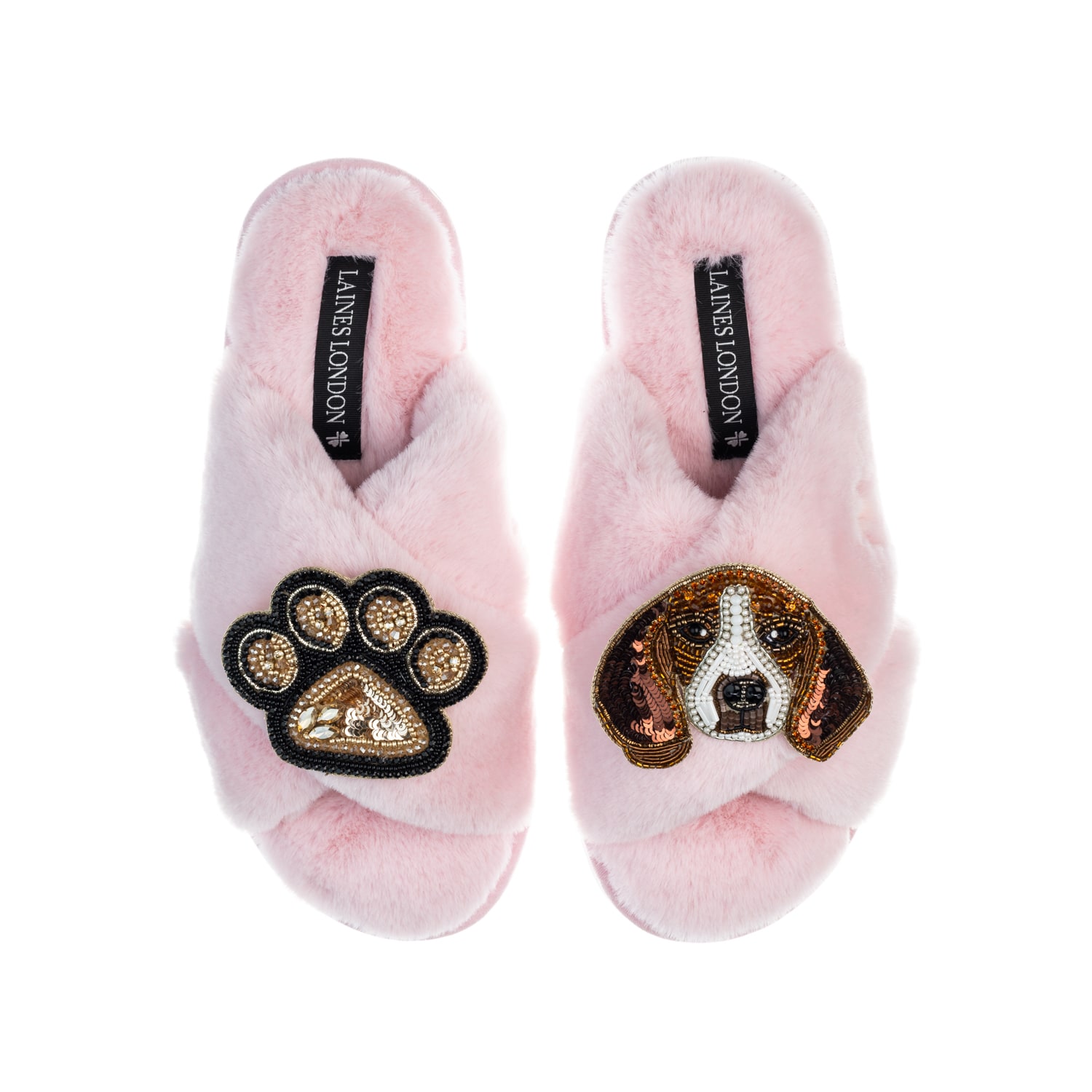 Laines London Women's Pink / Purple Classic Laines Slippers With Beagle & Paw Brooches - Pink In Pink/purple