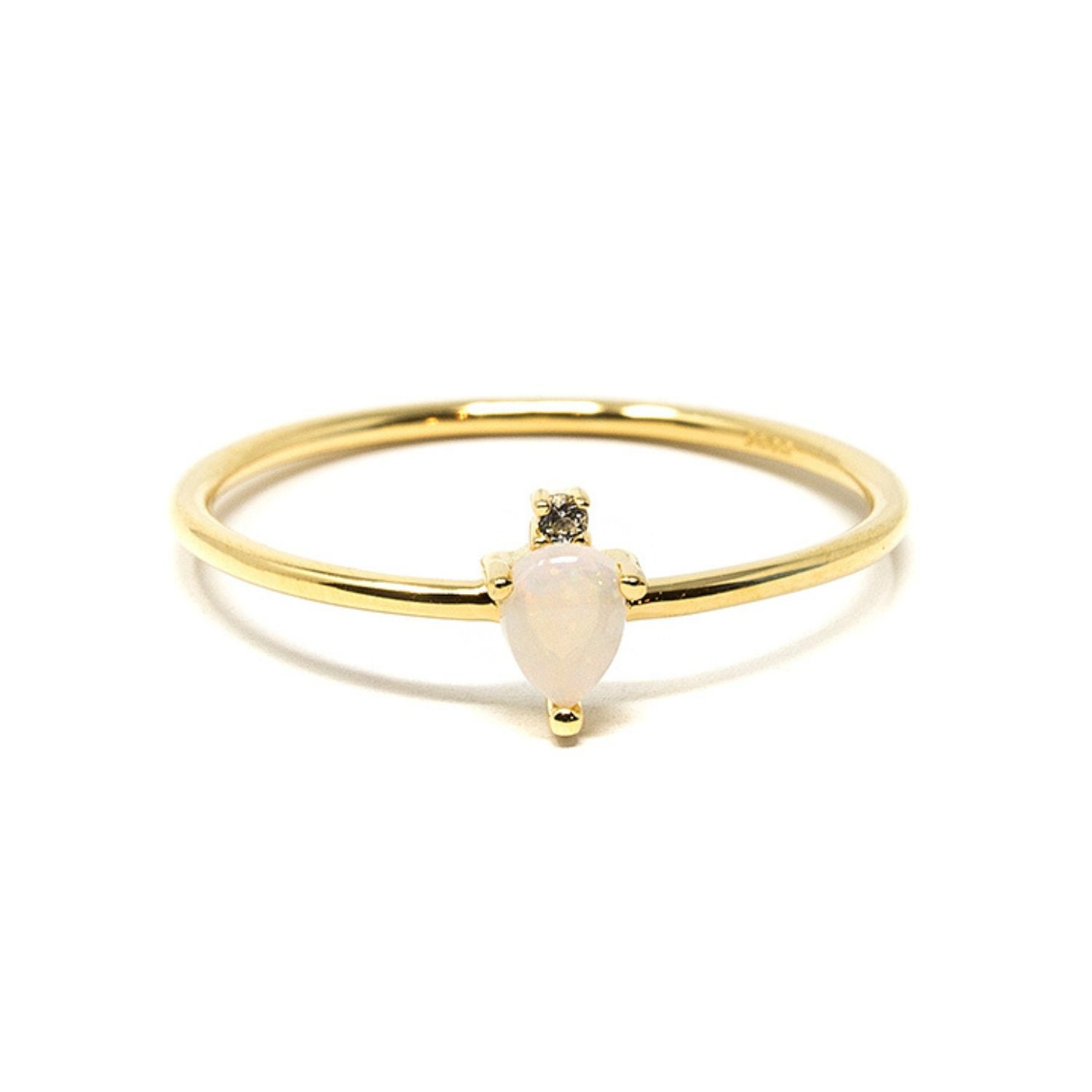 Nasi Silver Women's Pear Atarah Ring- Opal & White Topaz, Gold In Gold