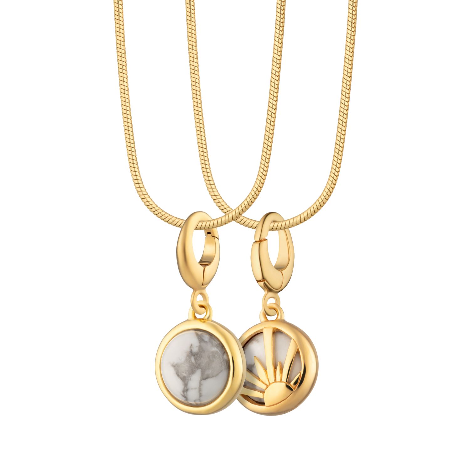 Lily Charmed Women's Gold Plated Howlite Healing Stone Necklace With Round Snake Chain - Positive Thought Charm N