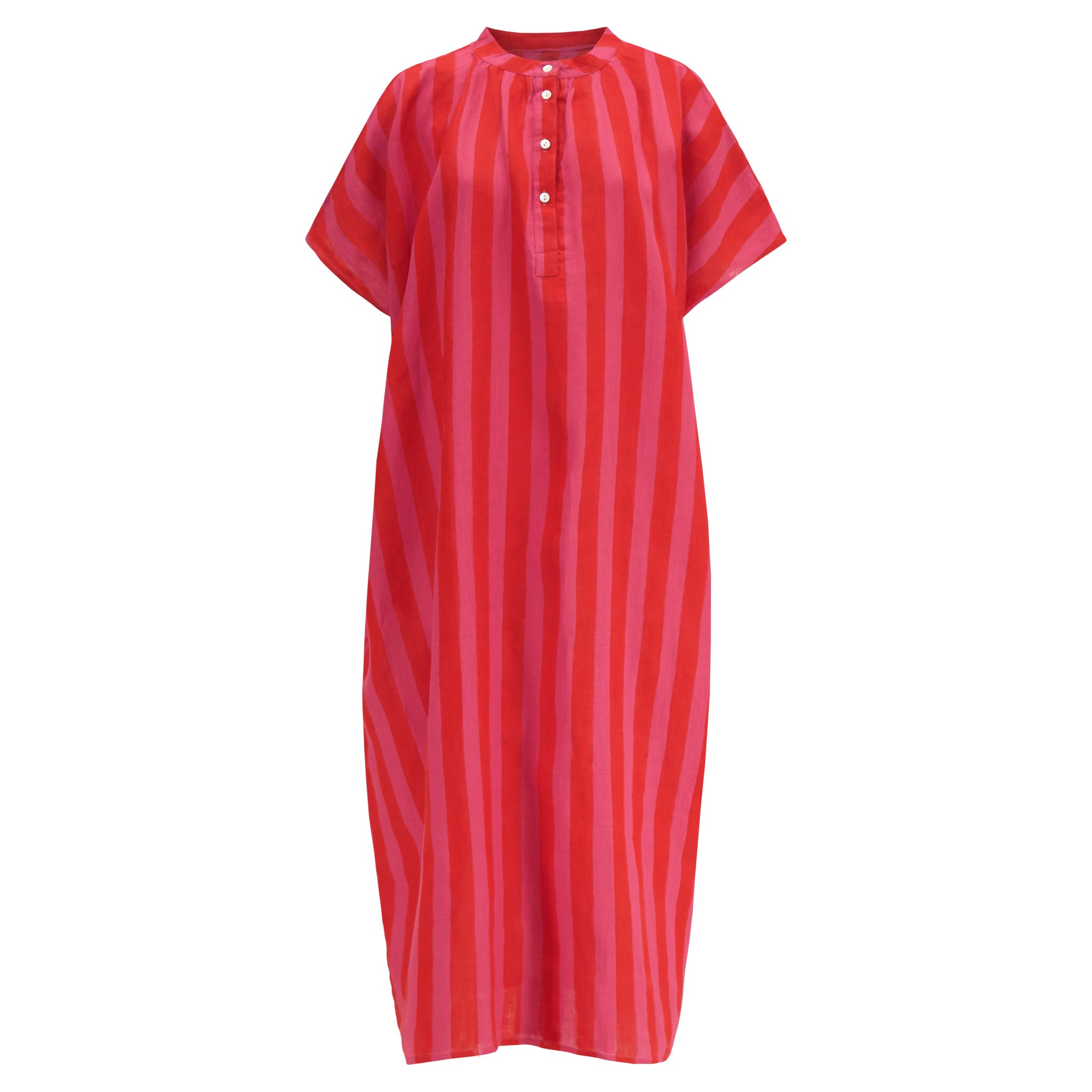 Women’s Pink / Purple / Red Shary Dress In Fuchsia Cabana Stripe Linen One Size Kate Austin Designs