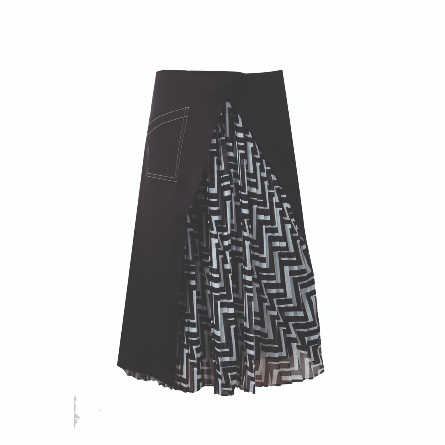 Mirimalist Women's Black Zigzag Pleated Midi Skirt In Black