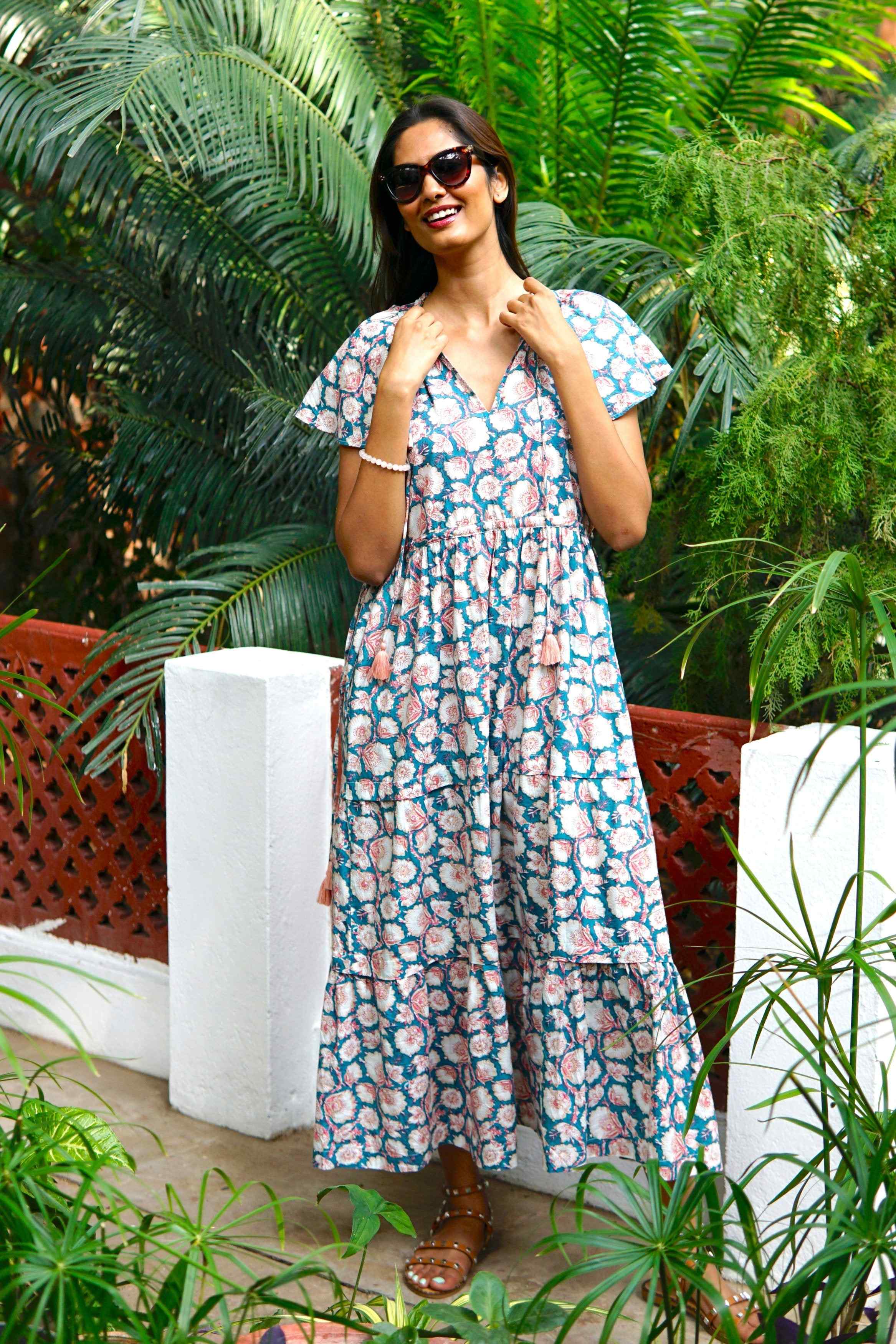cotton boho summer dresses Summer Cotton Maxi Dress, Boho Beach Dress, Maresa Block Printed Cotton  Summer Dress by La Mandarine