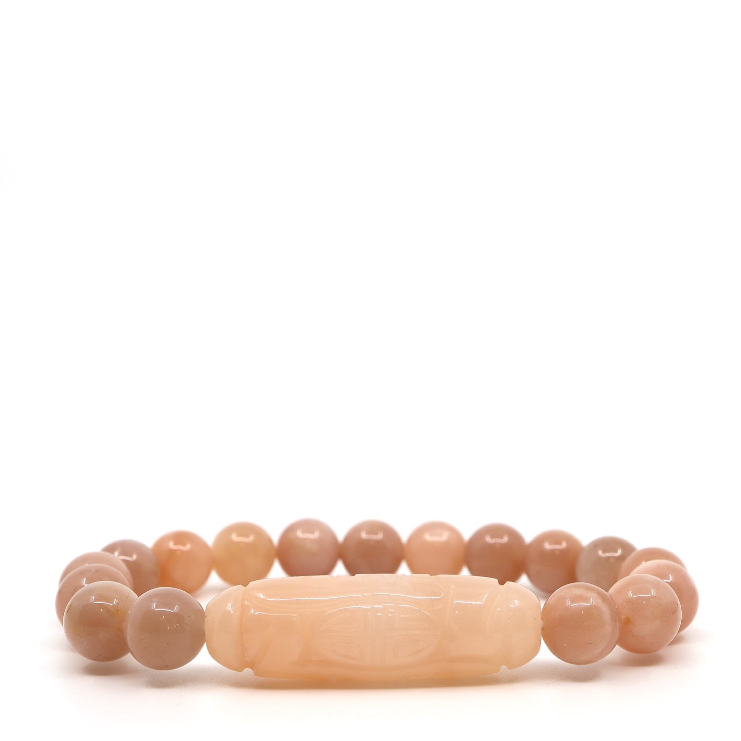 Shar Oke Men's Neutrals / Rose Gold Sunstone & Carved Agate Beaded Bracelet