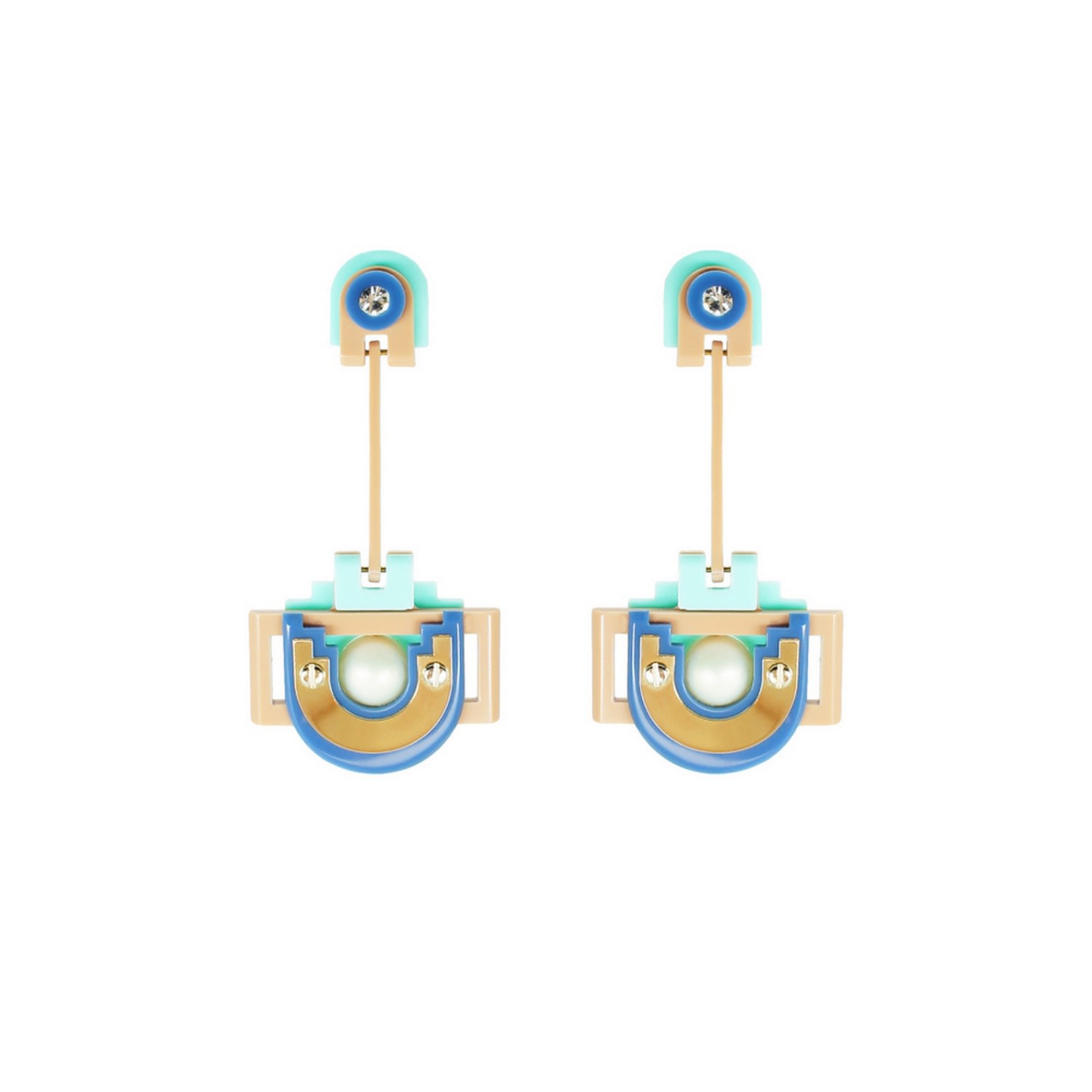 Gissa Bicalho Women's Yellow Handmade Acrylic Earring Long Maya / Nude In Blue