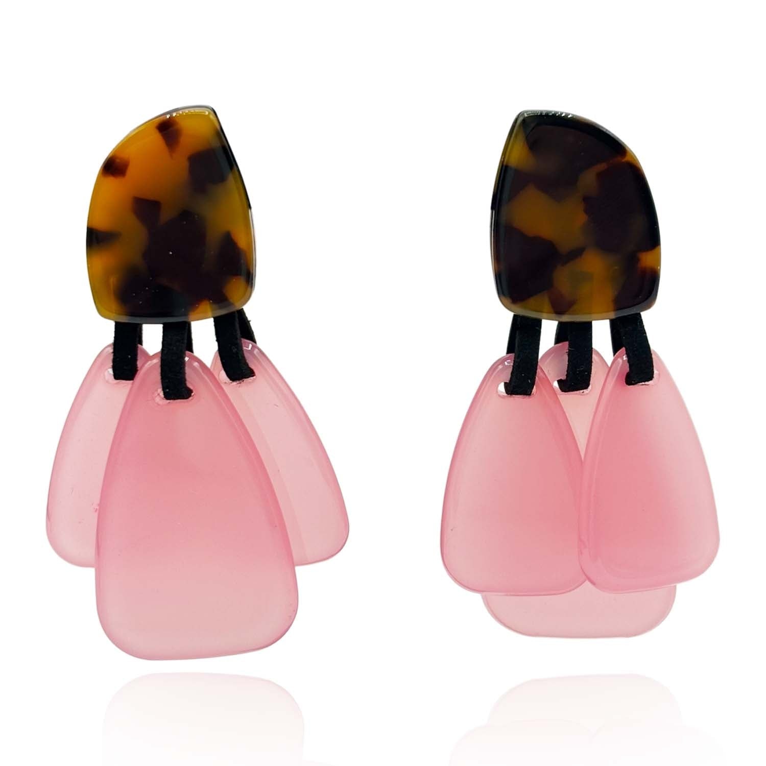 Michael Nash Jewelry Women's Pink / Purple / Brown Tortoise Resin Top Earrings With Pale Pink Resin Drops