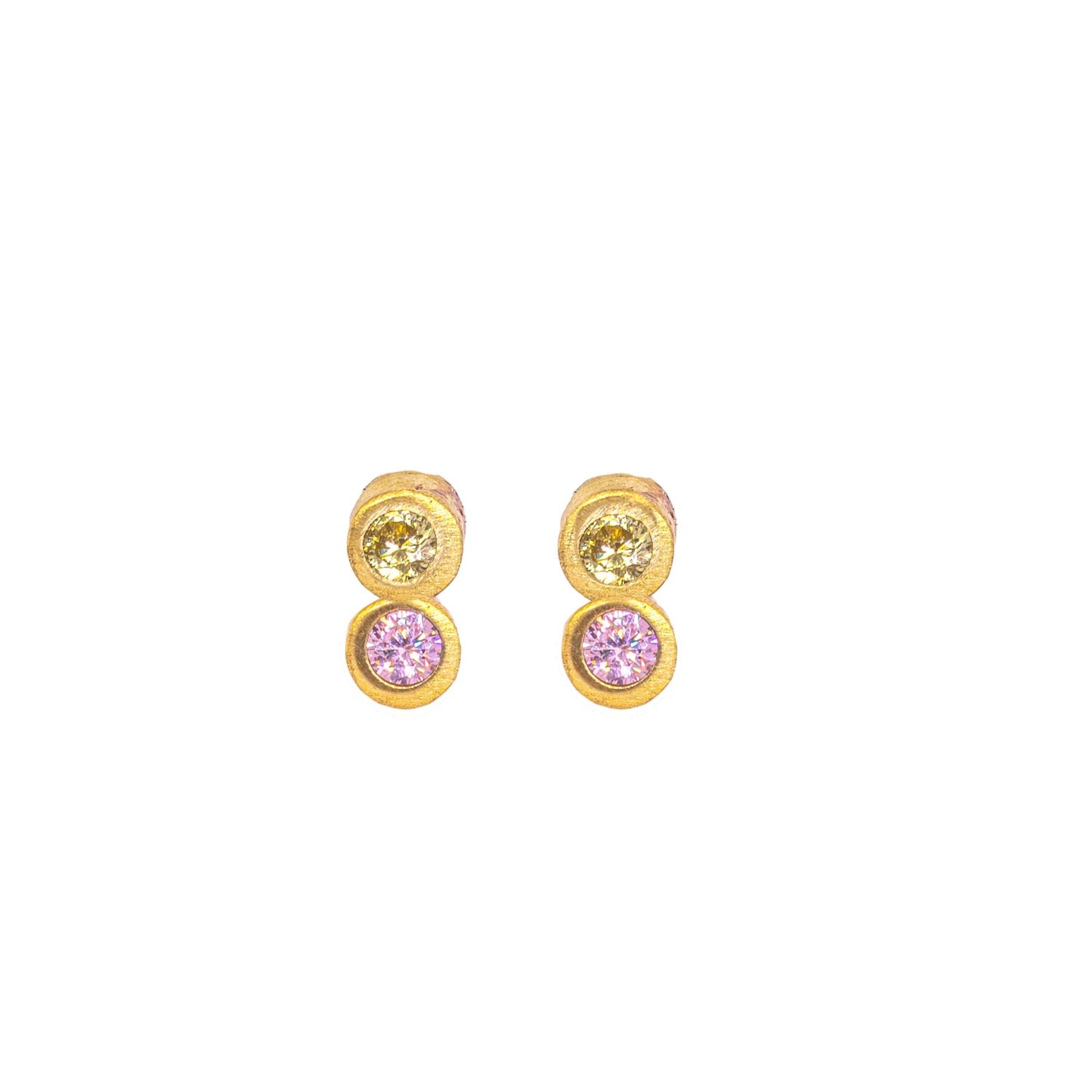 Women’s Gold Disco Dot Pink And Yellow Sapphire Stud Earrings Lily Flo Jewellery