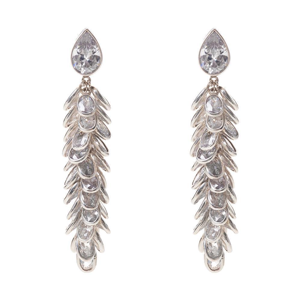 Freya Rose Women's Silver Crystal Long Drops In Gray
