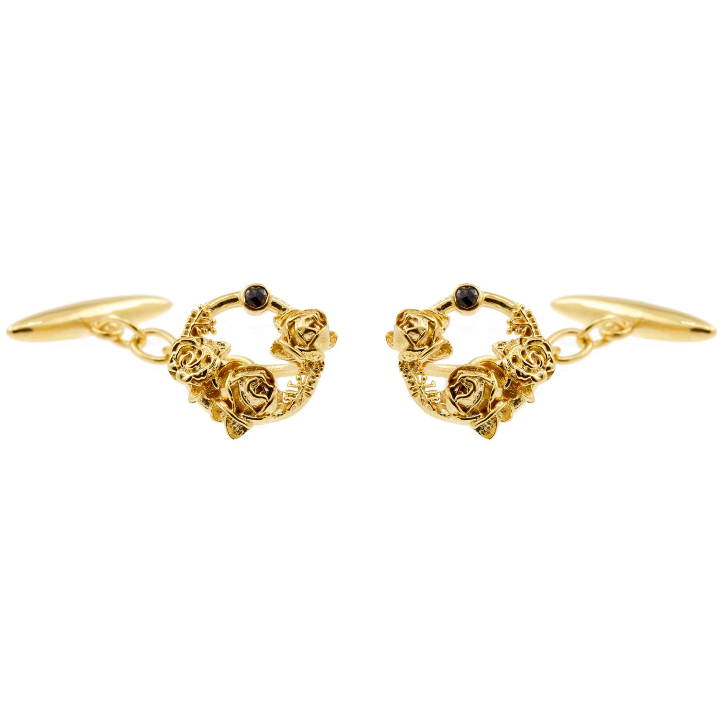 Lee Renee Men's Gold / Yellow / Orange Black Diamond Rose Halo Cufflinks Gold