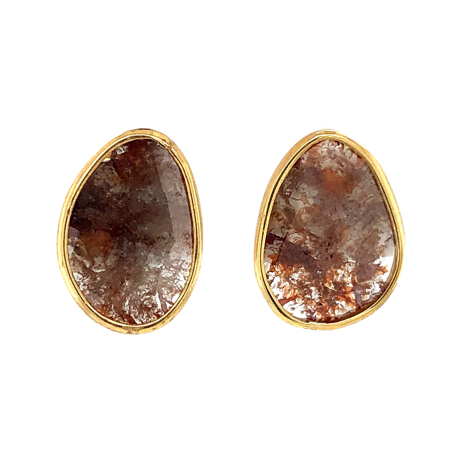 Women’s Gold / Brown Natural Diamond Handmade Stud Earrings 18K Gold Artisan