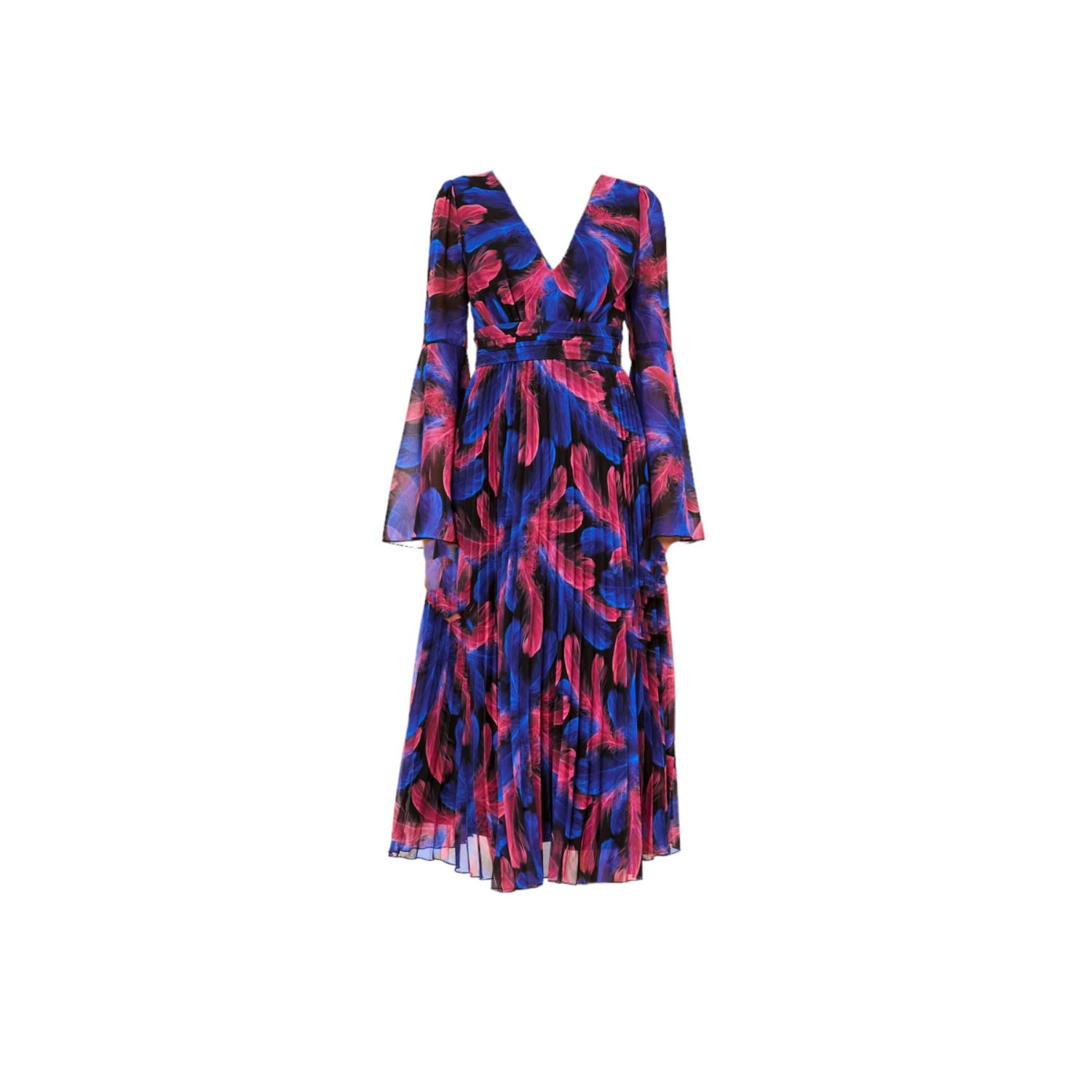 Women’s Banke Feather-Print Georgette Midi Dress In Blue Extra Small Lola Adu