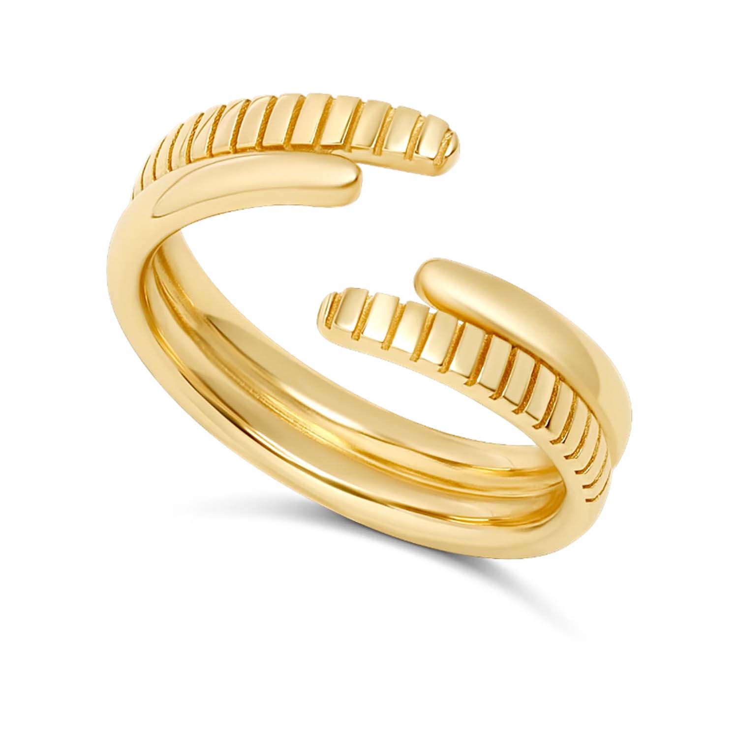 Women’s Gold Double Row Fluted Solid Cuff Ring 770 Fine Jewelry