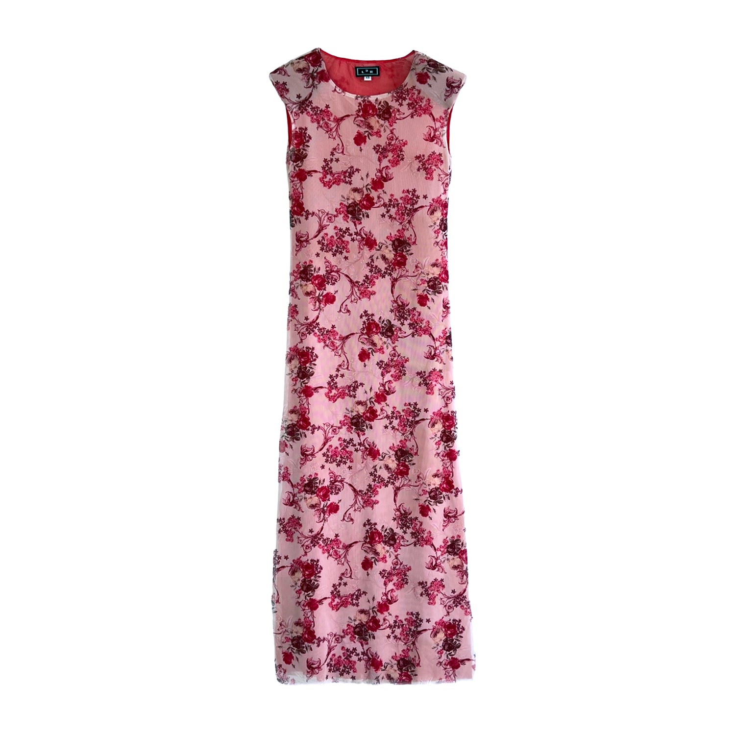 L2r The Label Women's Pink / Purple Shoulder Pad Printed Mesh Dress In Red & Pink In Pink/purple