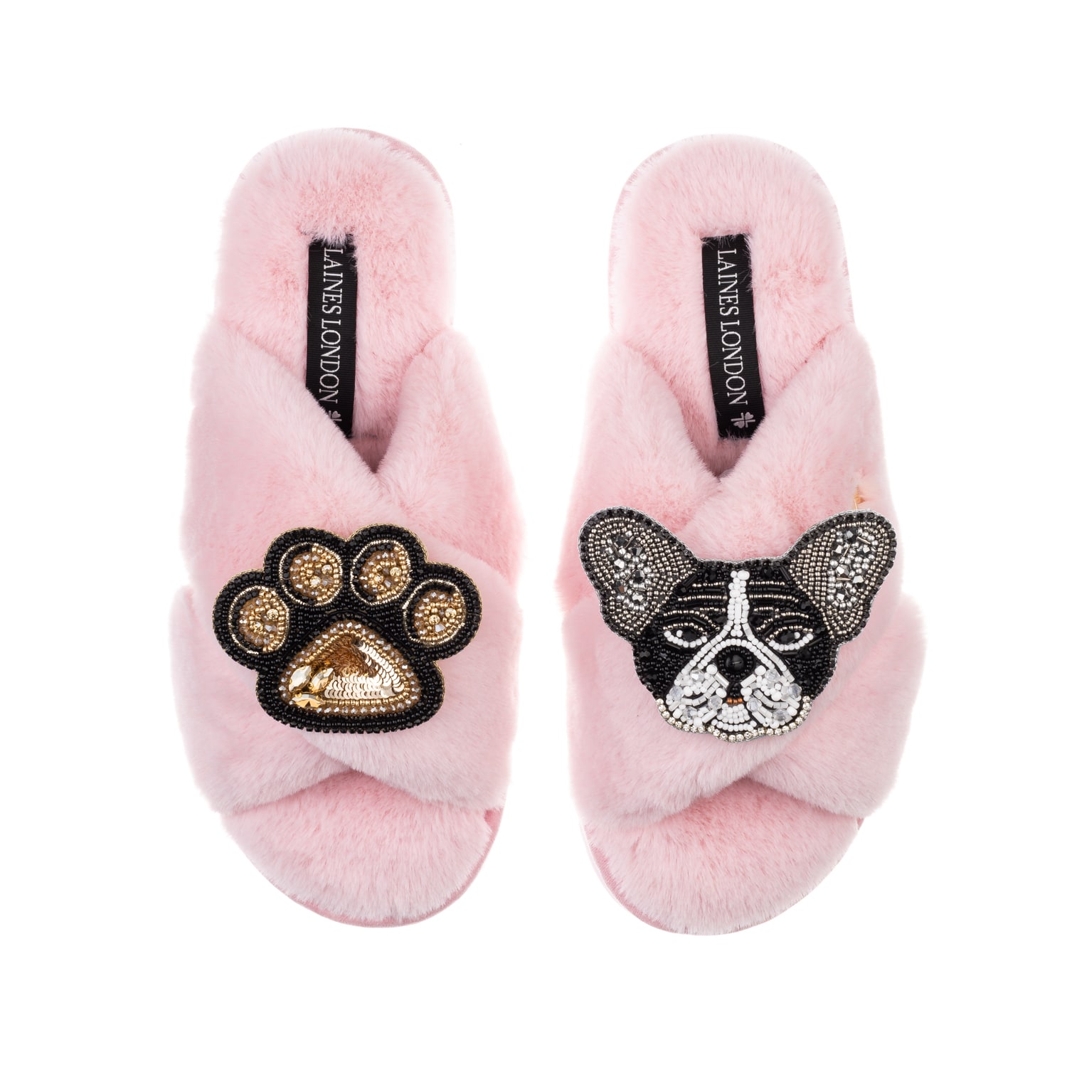 Women’s Pink / Purple Classic Laines Slippers With Coco & Paw Brooches - Pink Medium Laines London