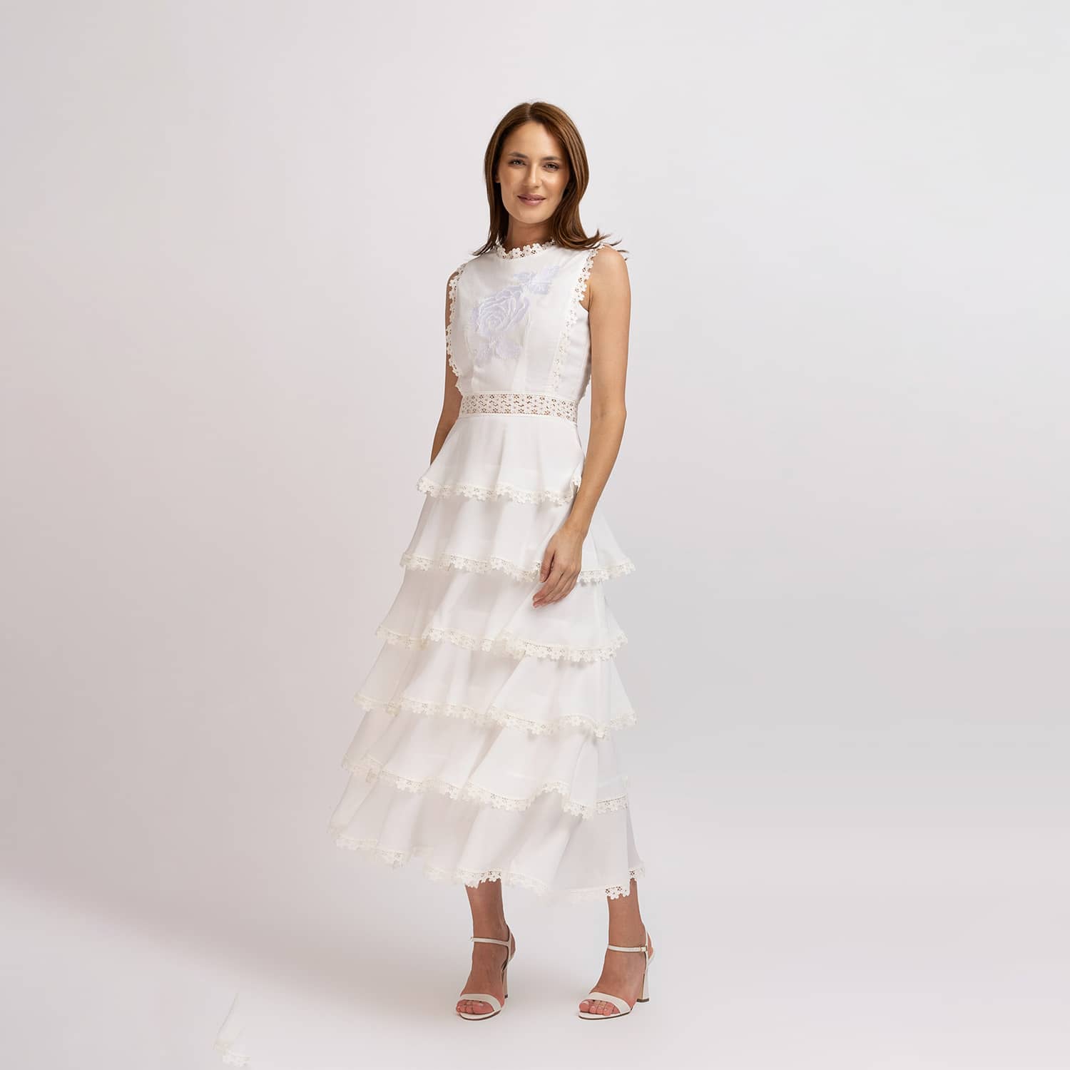 frilly white dress Catalina Tiered Ruffle Maxi Available in white Bella and Bloom Boutique -