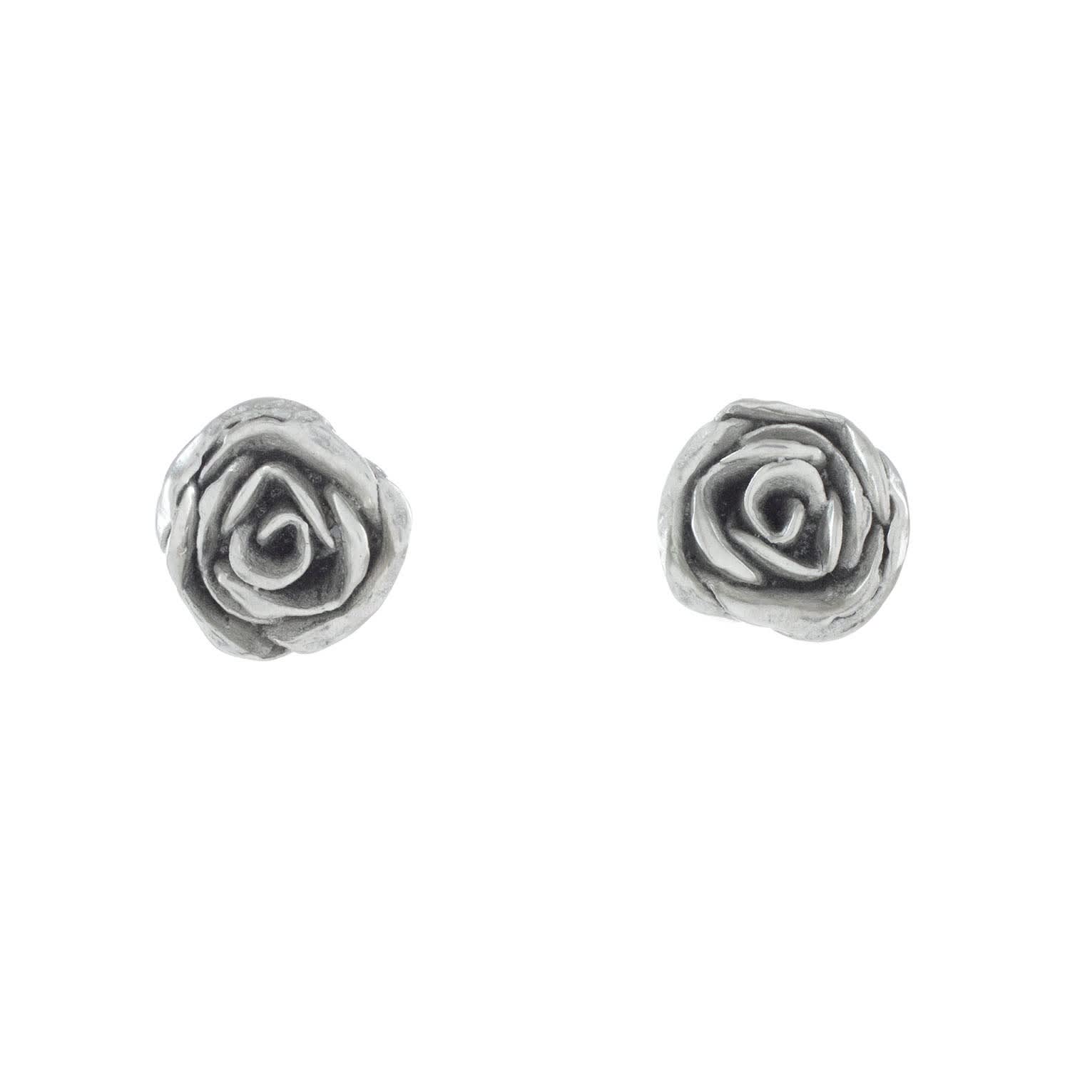 silver rose earrings