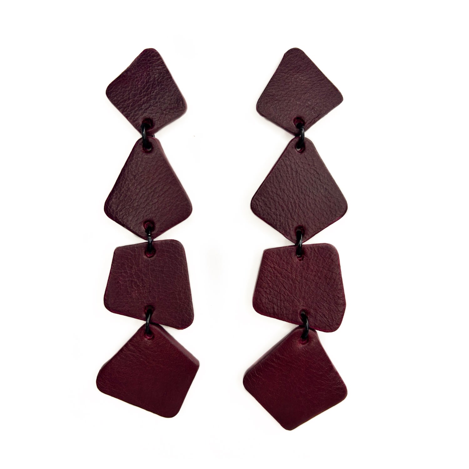 Waiwai Women's Red Geometric Cascade Leather Earrings Burgundy