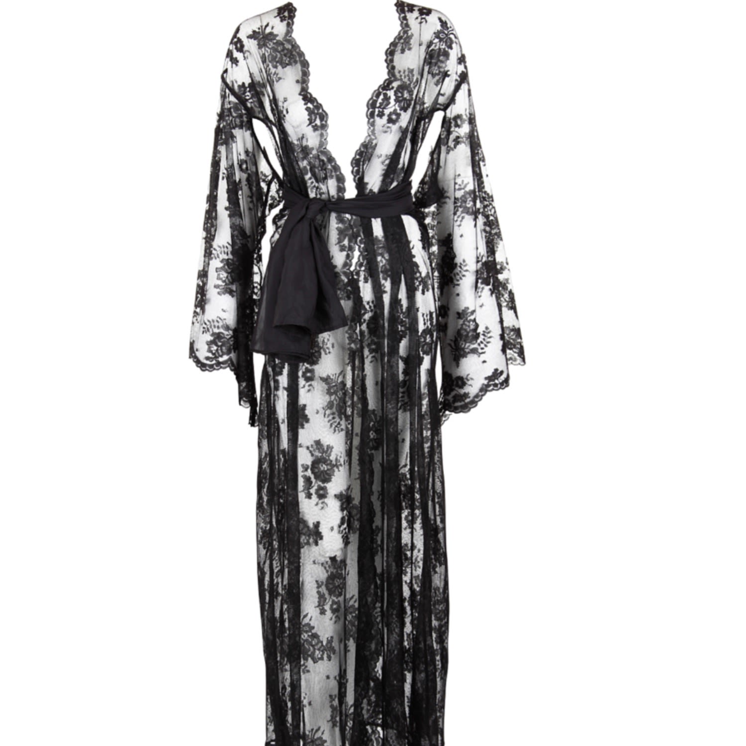 Belle-et-bonbon Women's Black Kalina Noir  Full Length Lace Party Festival Kimono Xl To Xs In Black