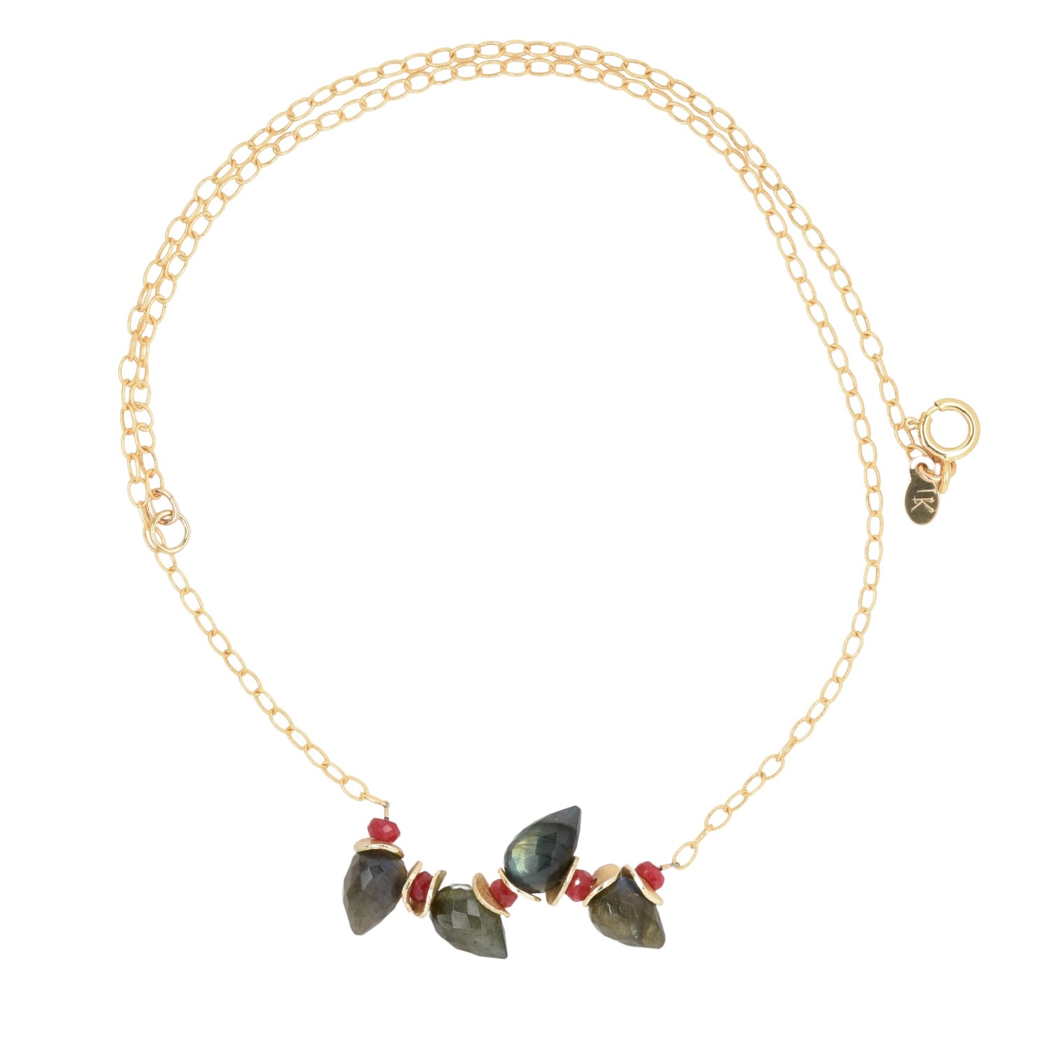 Lori Kaplan Design Women's Grey / Pink / Gold Signature Labradorite Bud With Pink Sapphire Gold Necklace