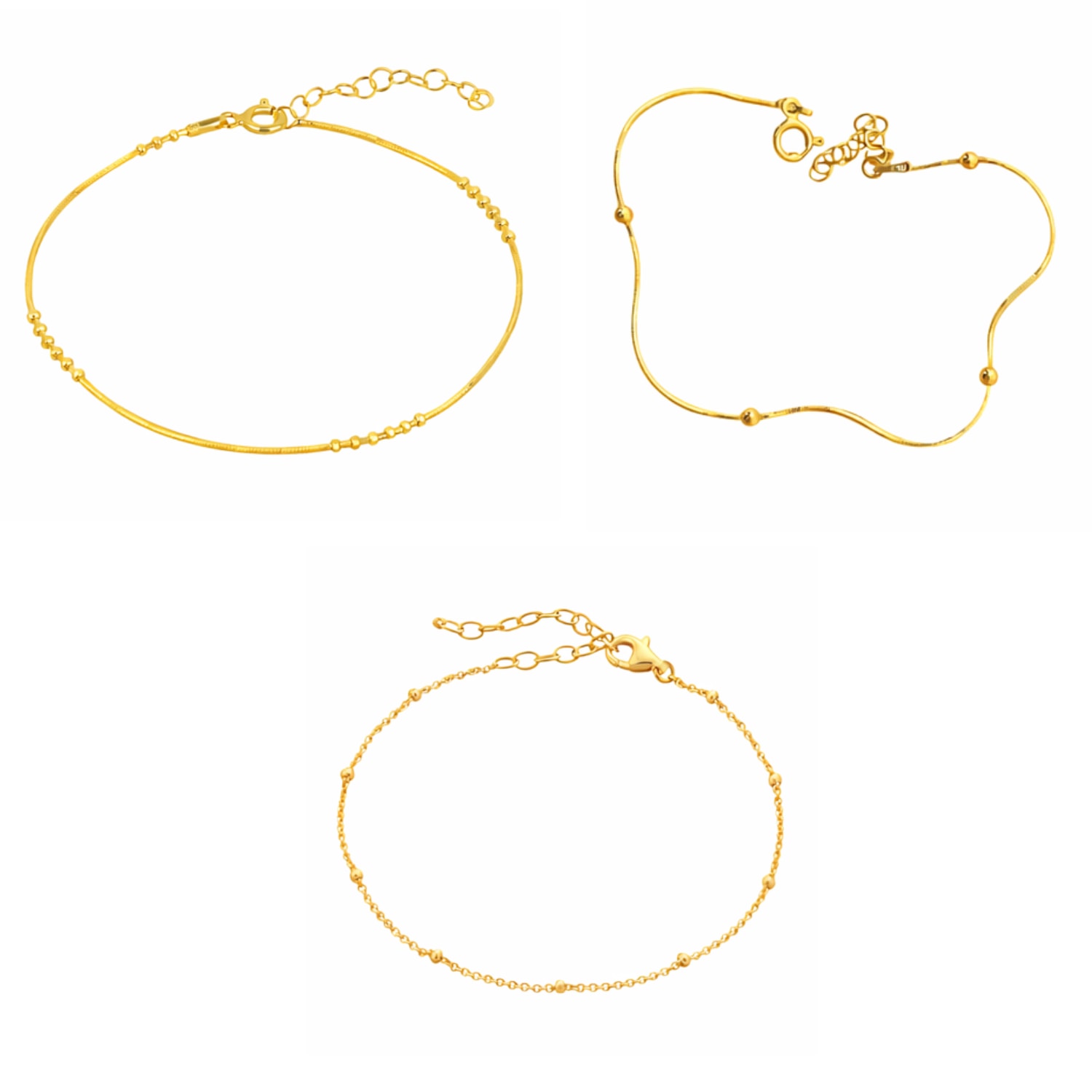 Women's Sterling Silver Beaded Satellite Bracelet Layering Set - Gold | Spero London