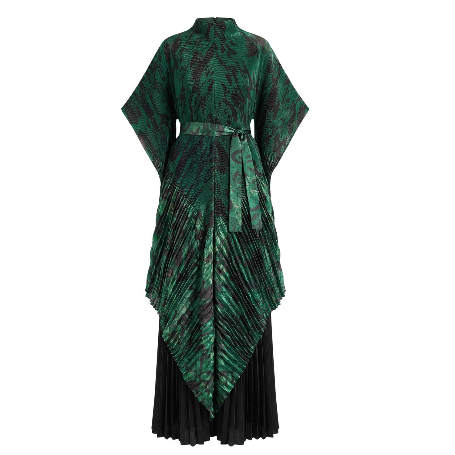 Cy Boutique Full Pleated Printed Top And Wide-leg Trousers Co-ords In Green