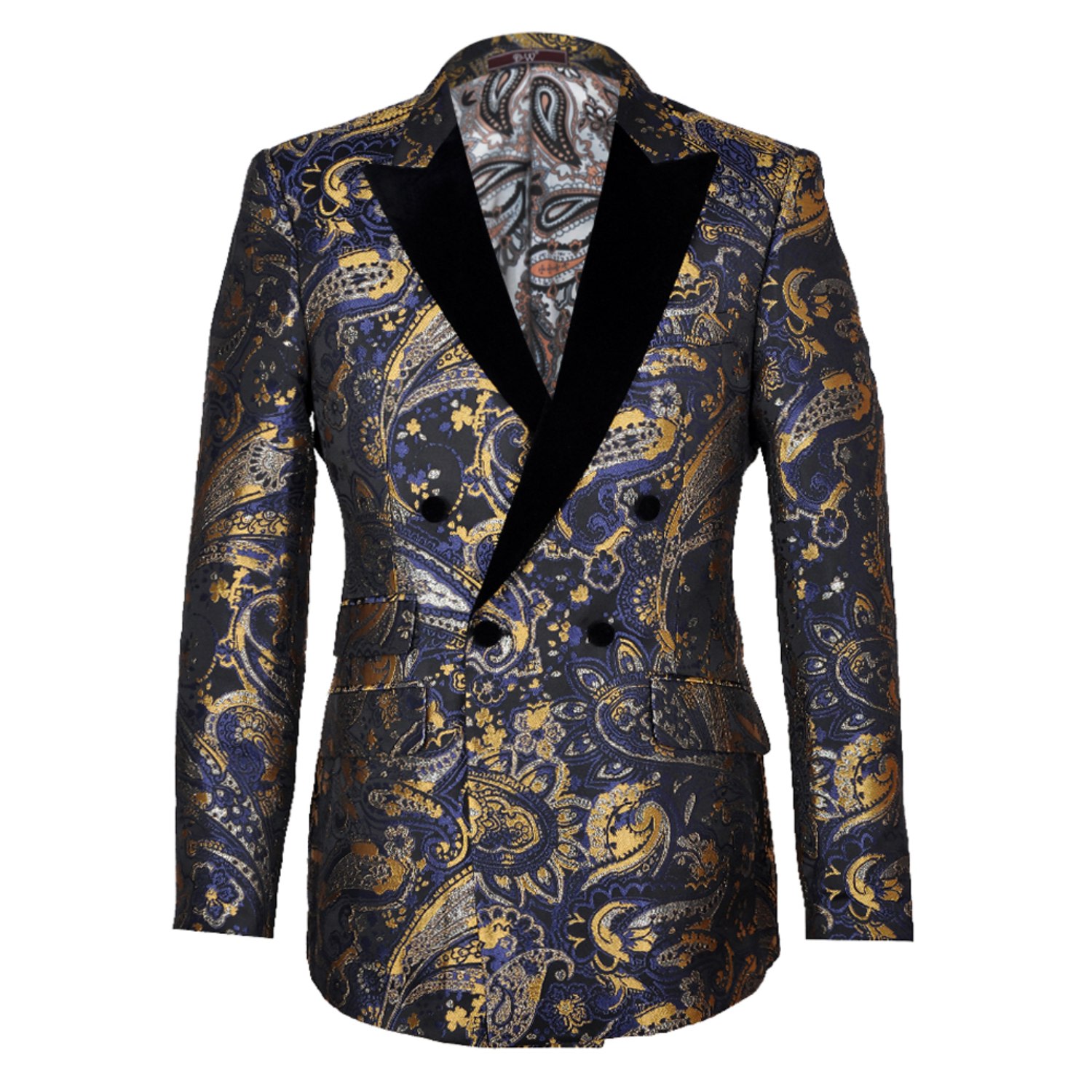 Men’s Kensington Double Breasted Peak Lapel Jacquard Blazer - Blue Small David Wej