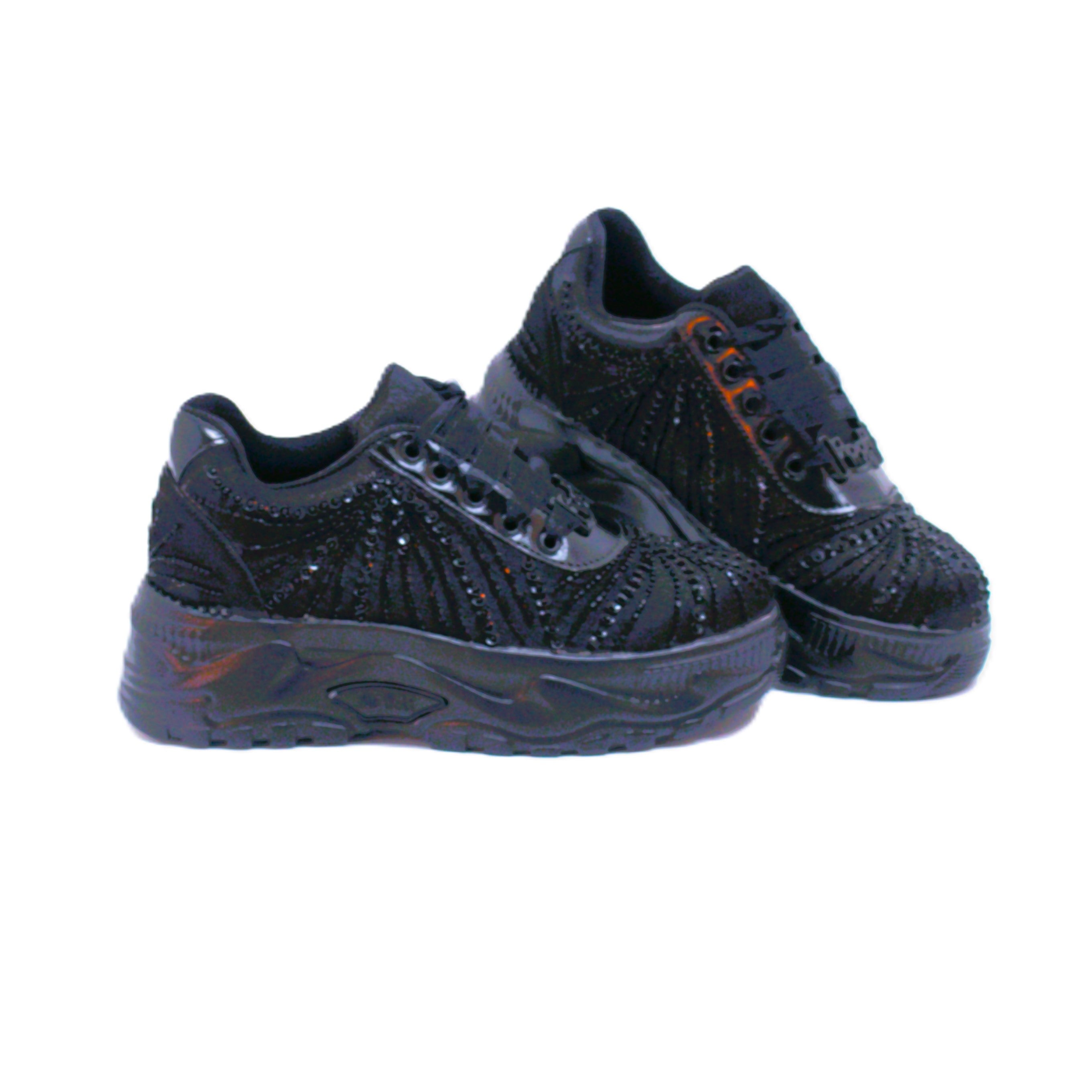 Rettrose Women's Black The Sofia Luxury Noir Satin Handmade Embellished Trainers In Black